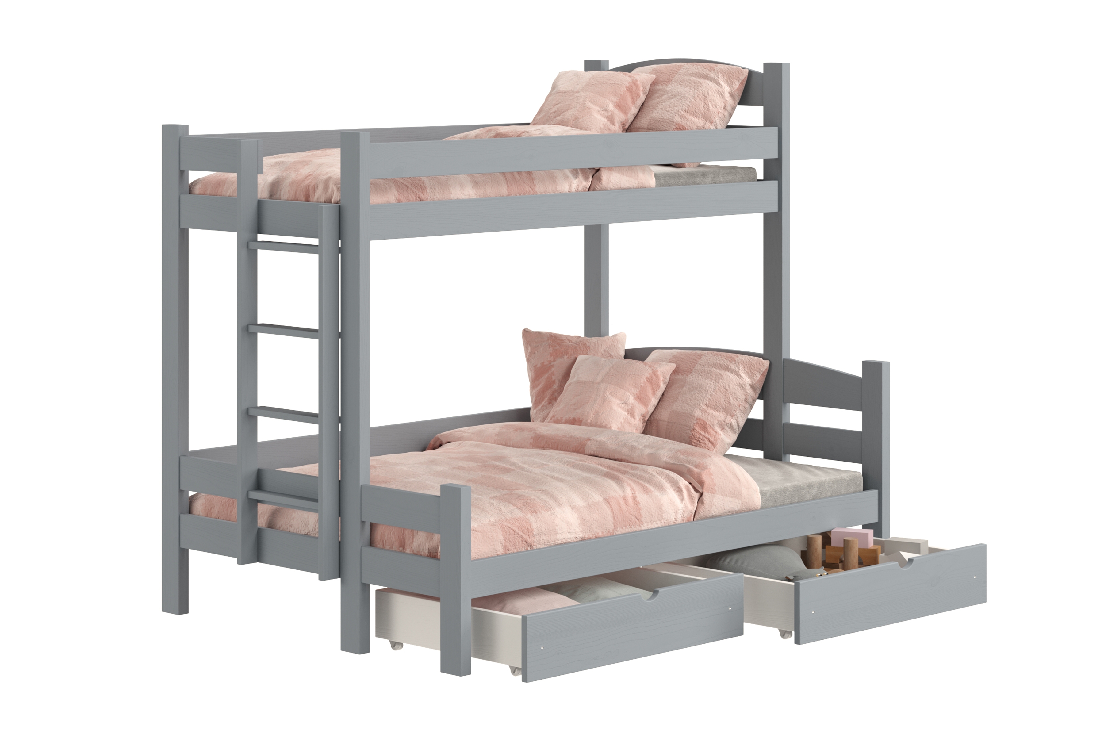 Poschodová posteľ Lovic so zásuvkami ľavá - šedý, 90x200/120x200 Posteľ poschodová Lovic 90x200/120x200 so zásuvkami ľavá strana - šedý