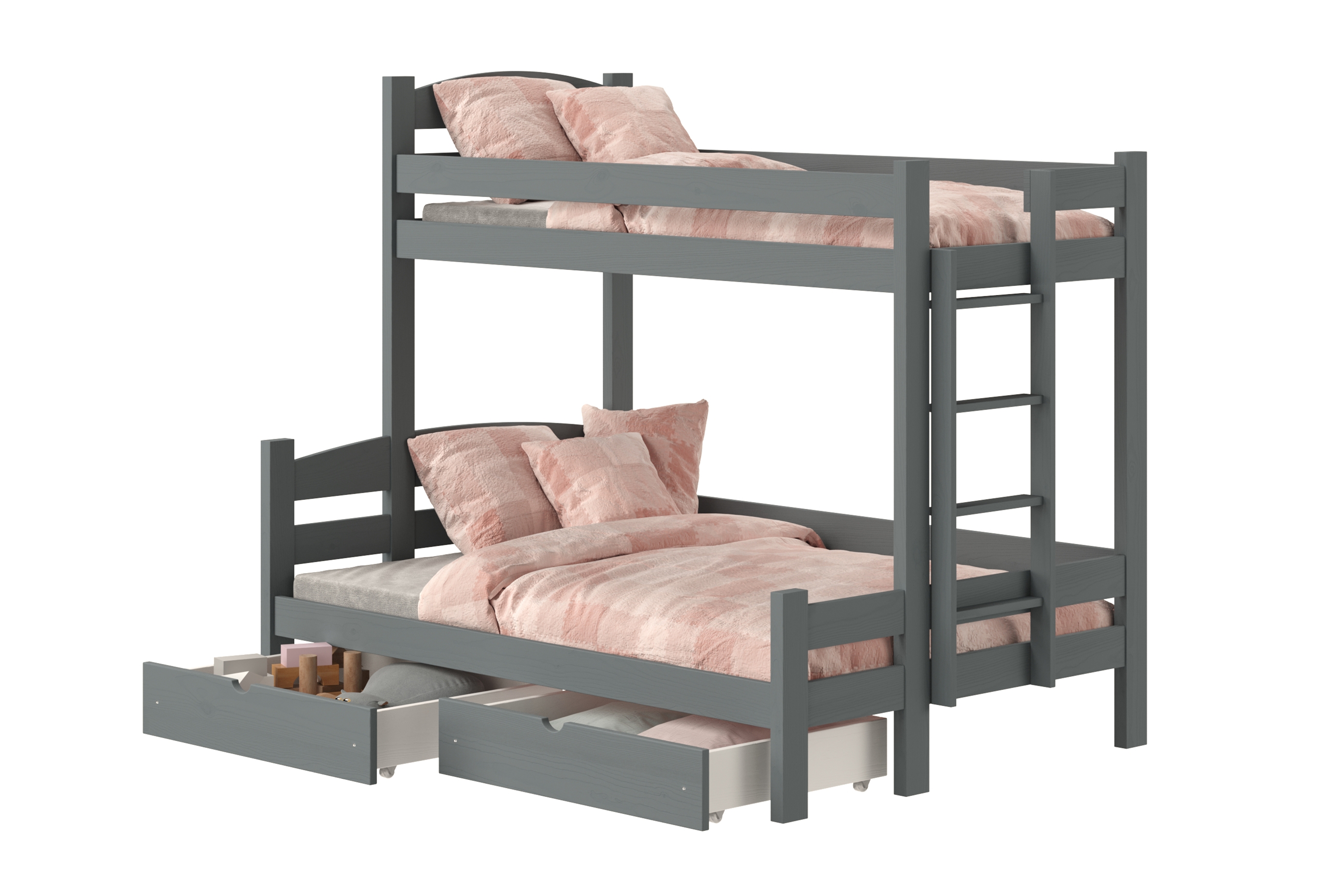 Patrová postel Lovic pravá 90x200/120x200 cm - grafitová Postel patrová  Lovic 90x200/120x200 se zásuvkami pravá - grafit