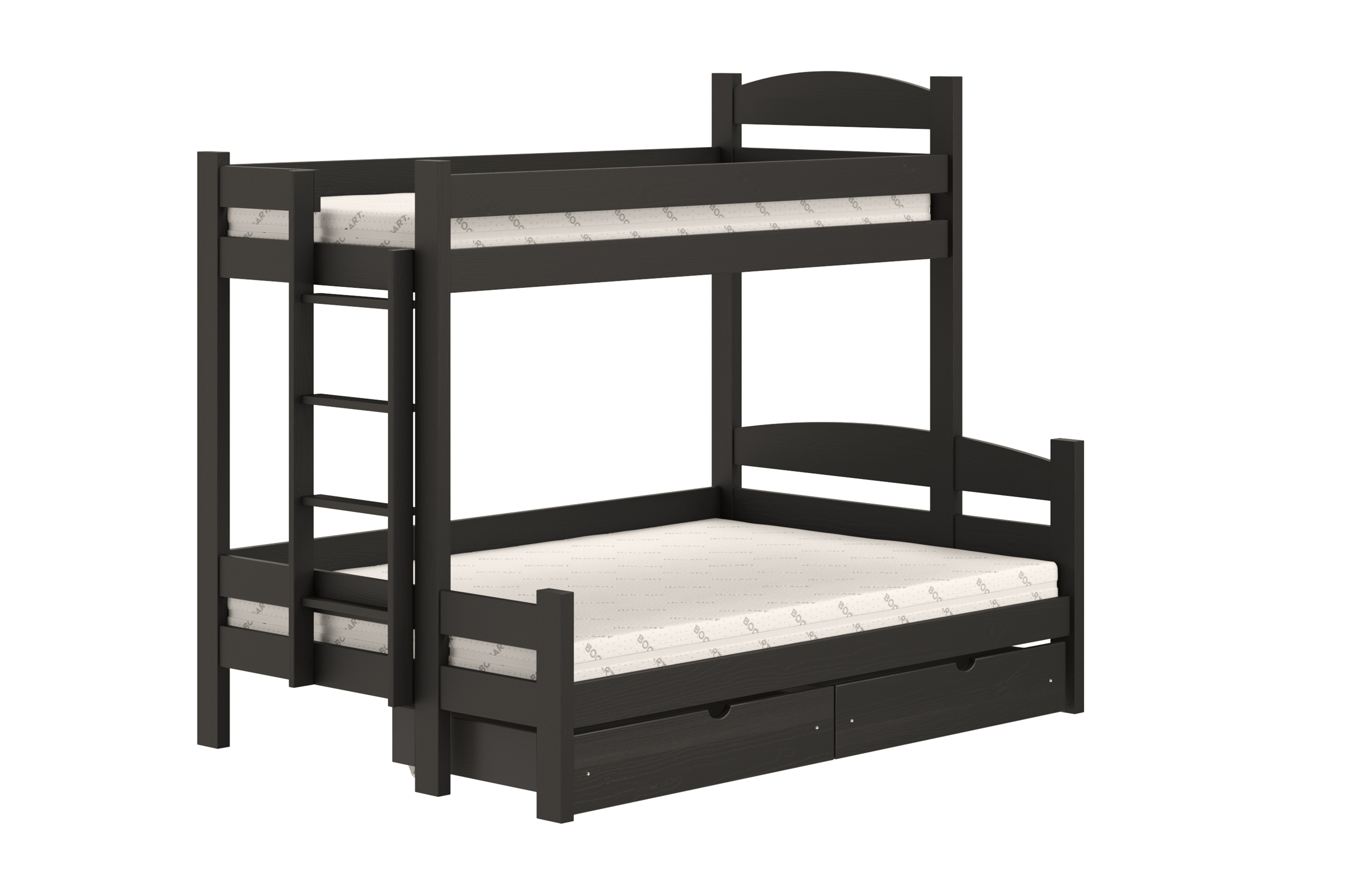 Patrová postel Lovic levá 90x200/140x200 cm - černá Postel patrová  Lovic 90x200/140x200 se zásuvkami levá - černá 