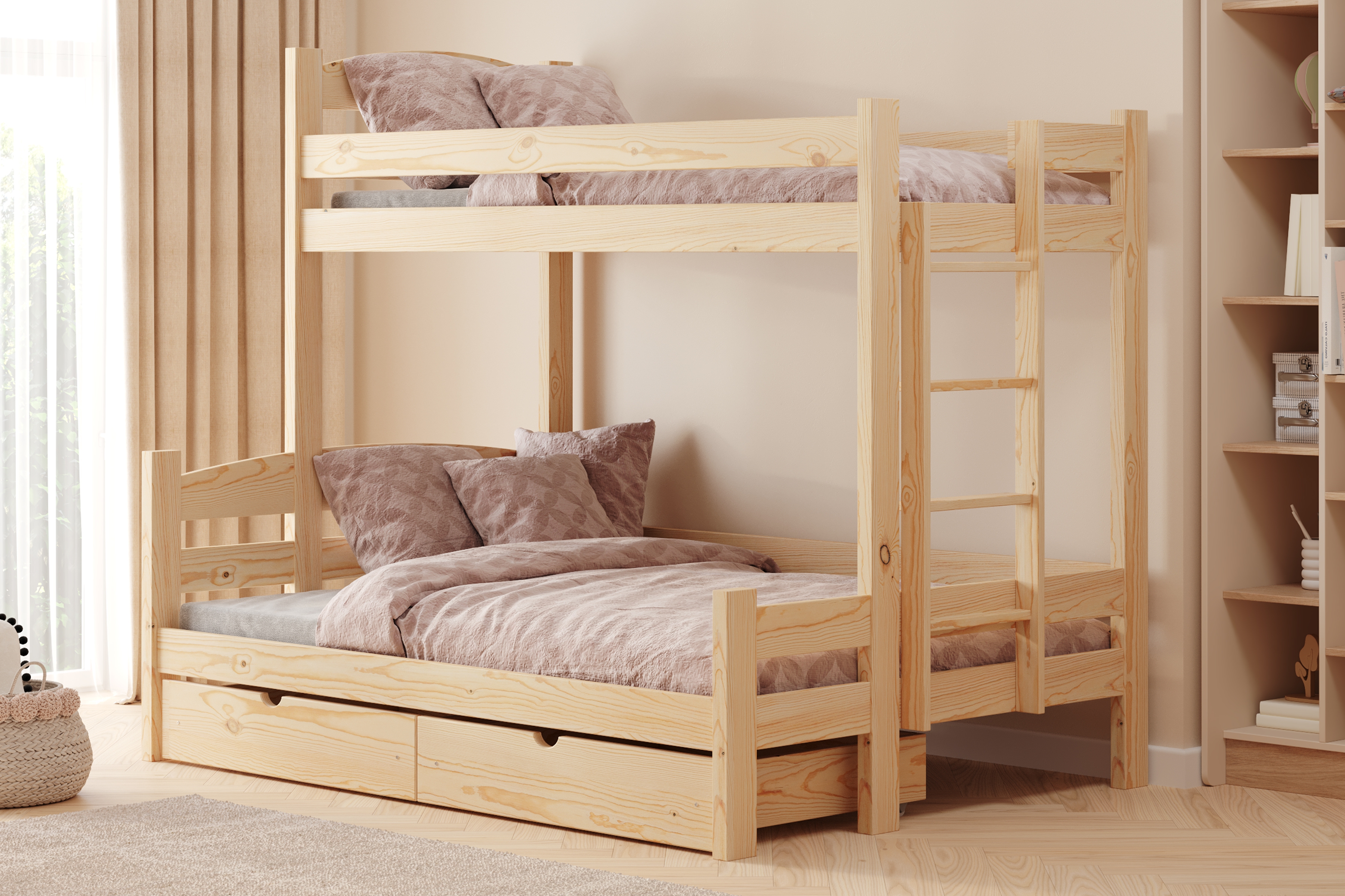 Patrová postel Lovic pravá 90x200/140x200 cm - borovice Postel patrová  Lovic 90x200/140x200 se zásuvkami pravá - borovice