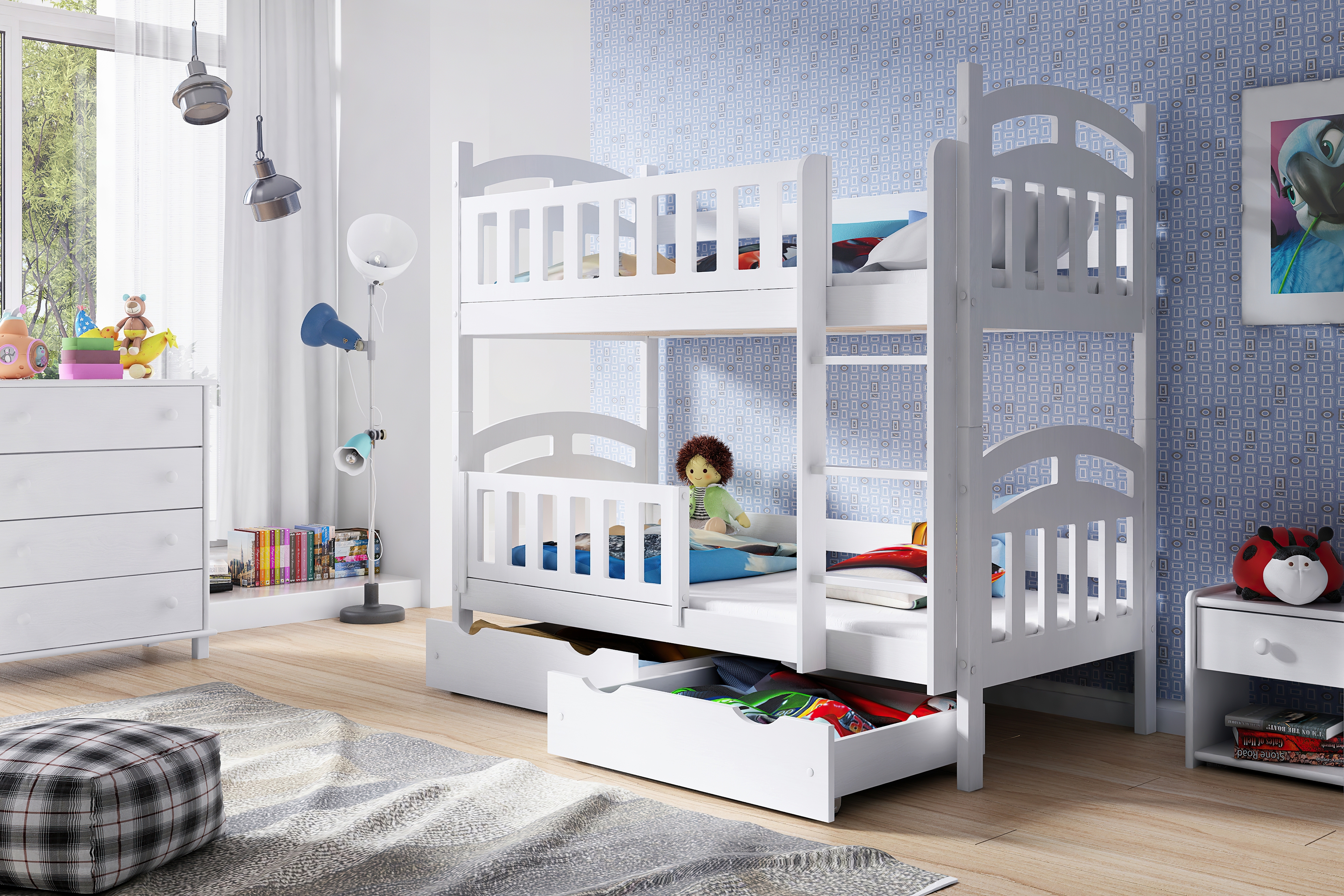 Postel patrová  Nati 90x200 se zásuvkami - bílá  - Omezená nabídka Postel patrová  Nati 90x200 se zásuvkami - bílá 