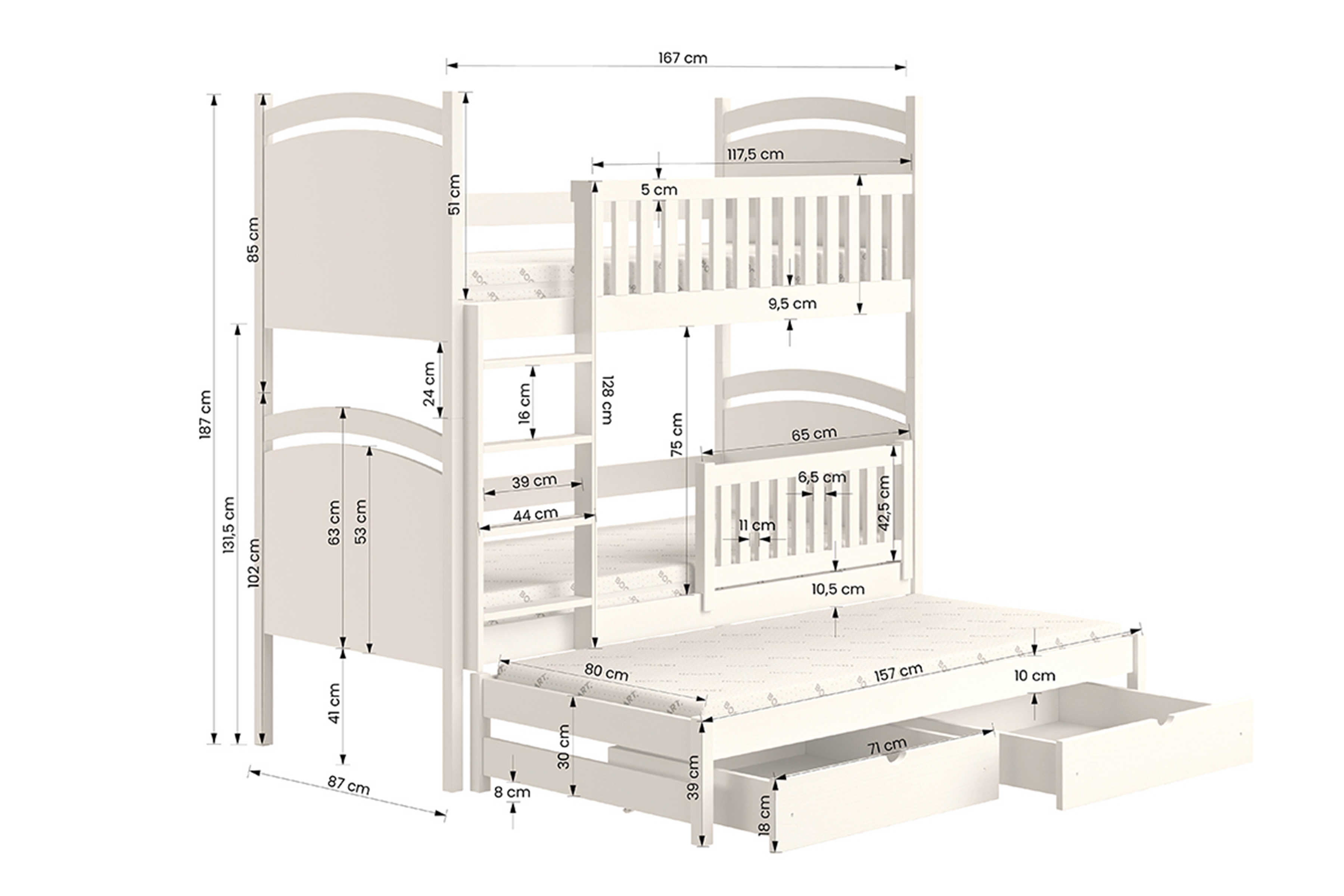 Patrová výsuvná postel Amely s tabulí na fixy 80x160 cm - šedá Postel patrová  výsuvná z tablica suchoscieralna Amely - šedá, 80x160