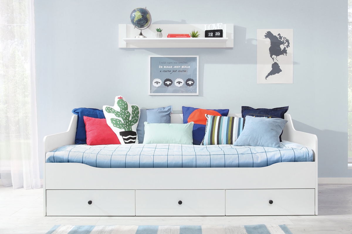 Postel Bergen 90x200 se zásuvkami - bílá bílá jednolůžková postel