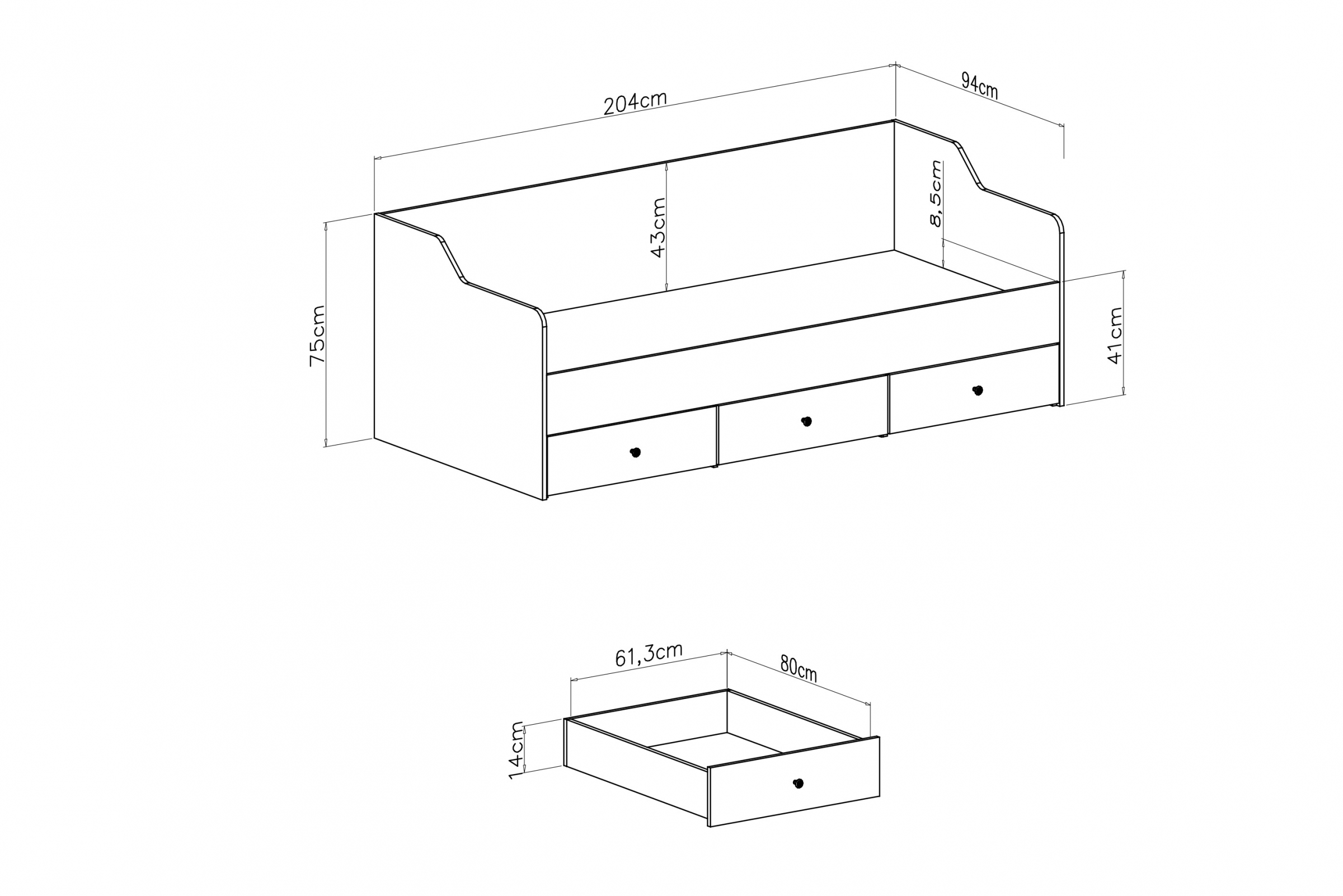 Postel Bergen 90x200 se zásuvkami - bílá Postel pojedyncze Ozoli 90x200 se zásuvkami - bílá