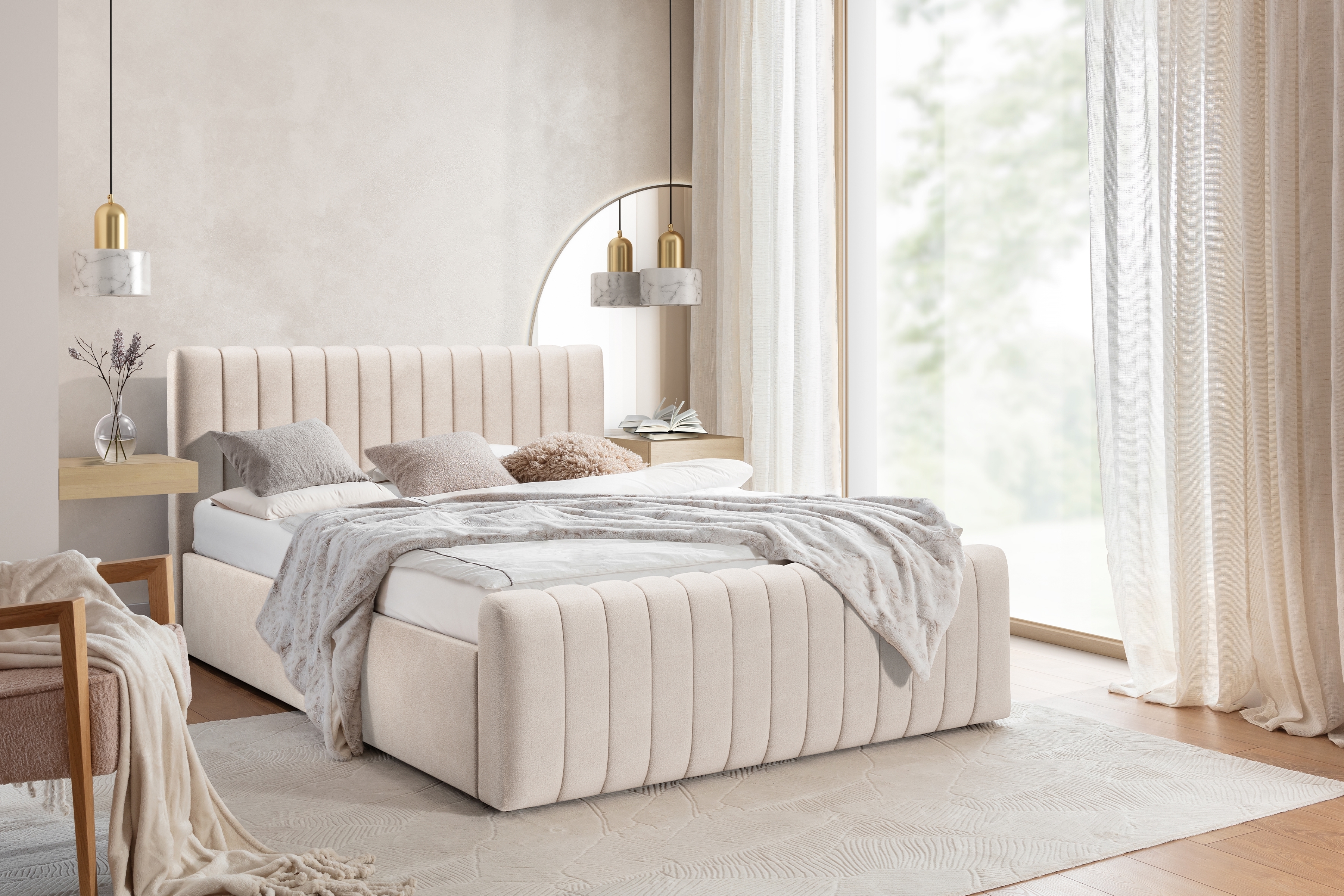 Postel Nicole 160x200 cm s úložným prostorem - krémová Salvador 1 Postel do ložnice Nicole 160x200 s úložným prostorem- Krémový welwet hydrofobní  Salvador (SIC) 1