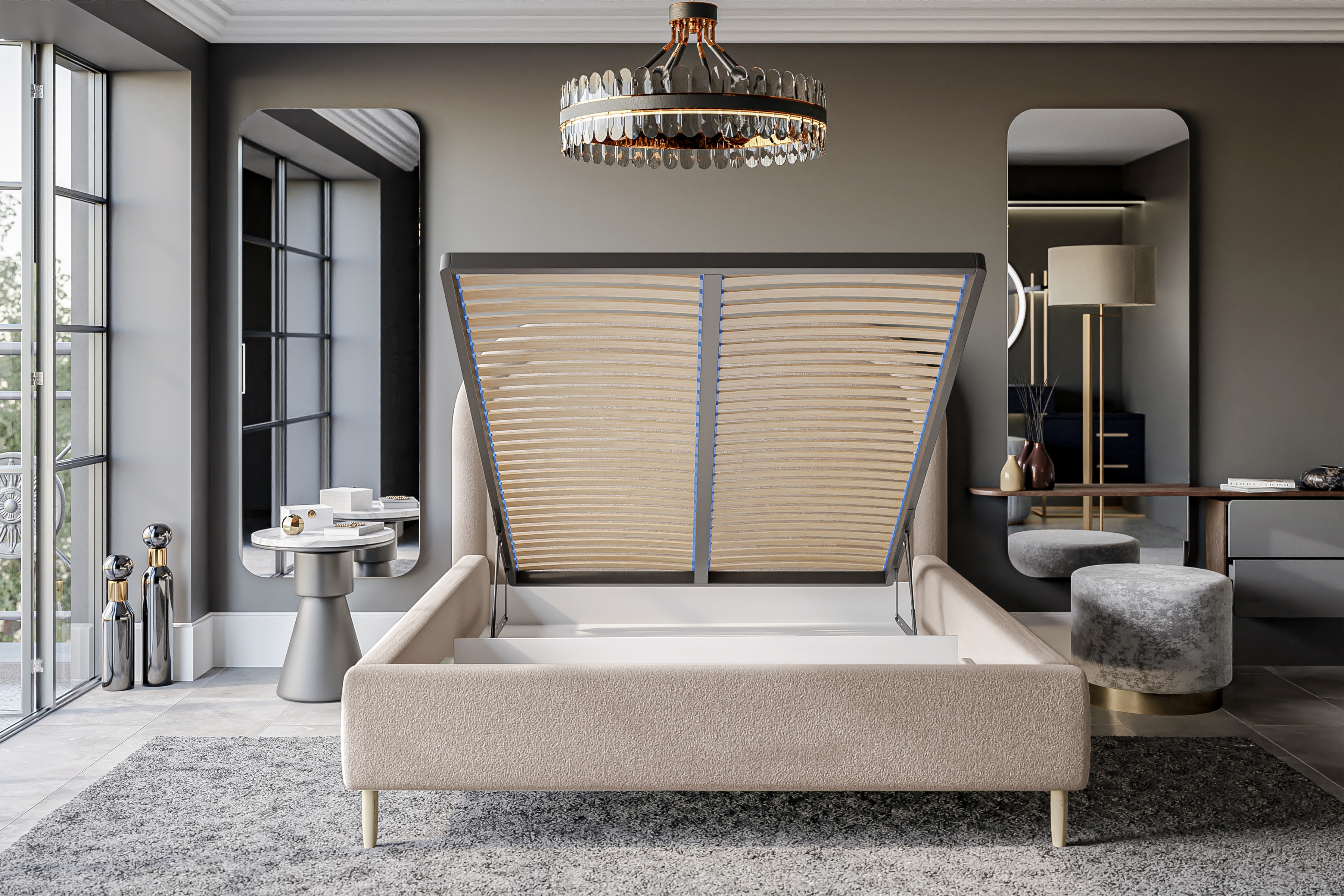 Manželská posteľ s úložným priestorom Delias 160x200 - béžový žinylka Posteľ do  spálňa  s úložným priestorom Delias 160x200 - béžový šenil Catch Me 02 