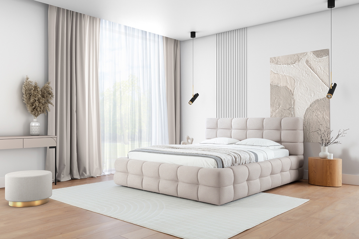 Čalúnená manželská posteľ Magnelio 180x200 s úložným priestorom - béžový zamat Element 17 Posteľ do  spálňa  s úložným priestorom Magnelio 180x200 - béžový velúr Element 17 