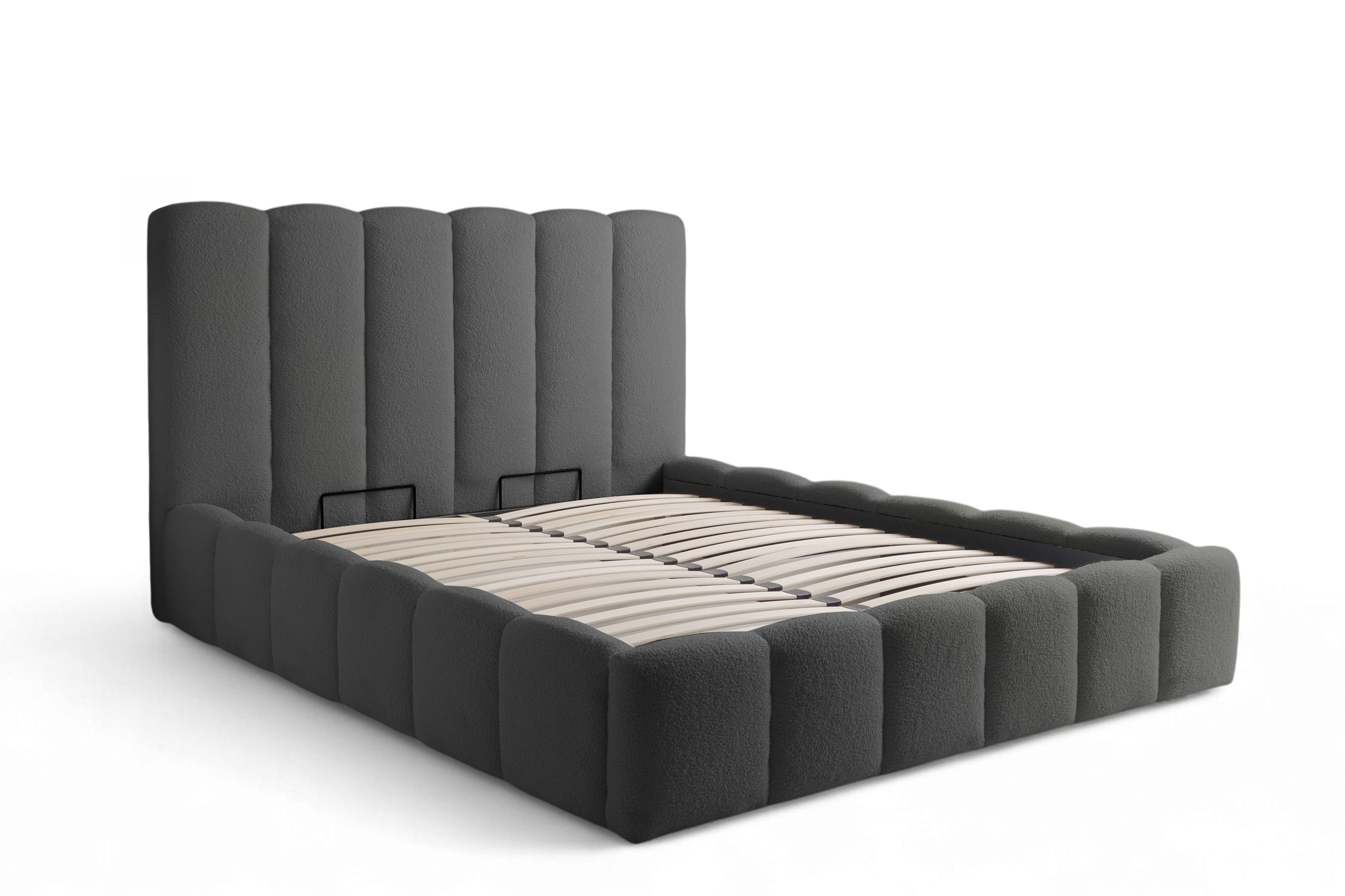 Čalouněná postel Aura 160x200 s úložným prostorem - tmavě šedá buklé Quelle 92 Postel čalouněné Aura 160x200 s úložným prostorem- ciemno šedá bukla Quelle 92