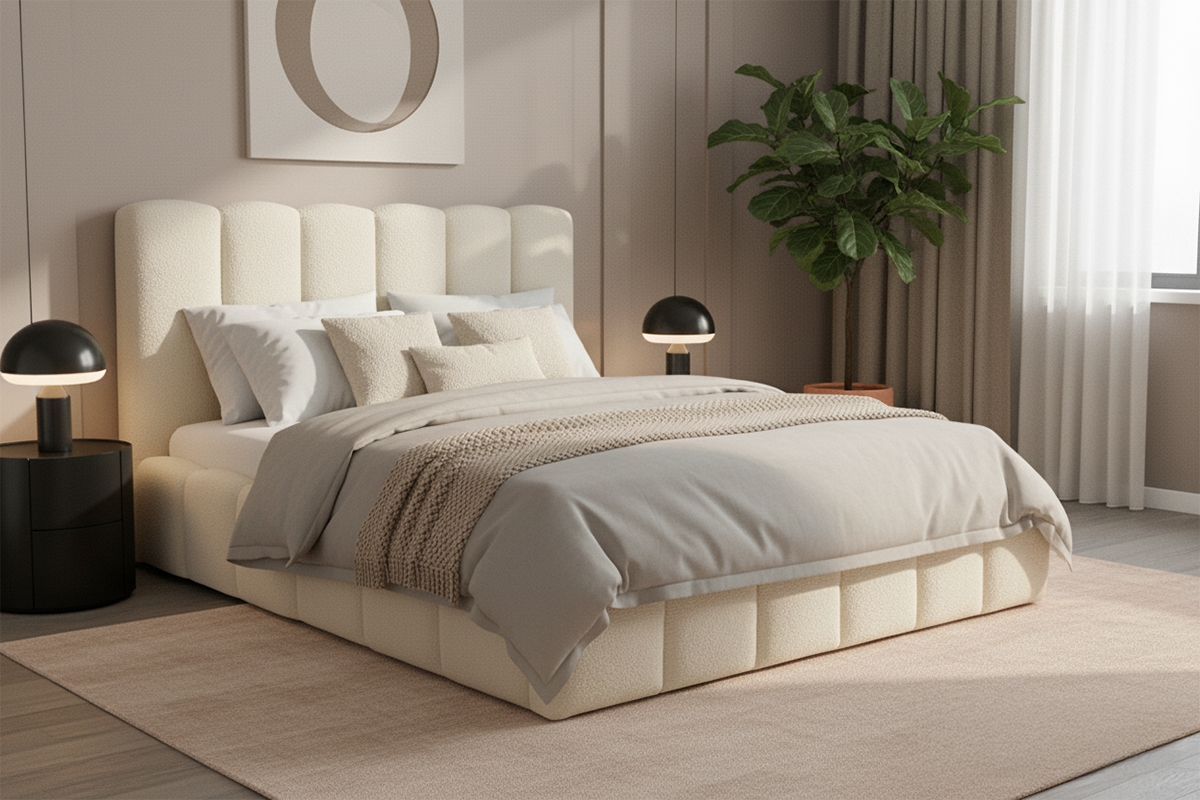 Čalouněná postel Aura 160x200 s úložným prostorem - světlý béž buklé Quelle 02 Postel čalouněné Aura 160x200 s úložným prostorem- světlý béžová bukla Quelle 02