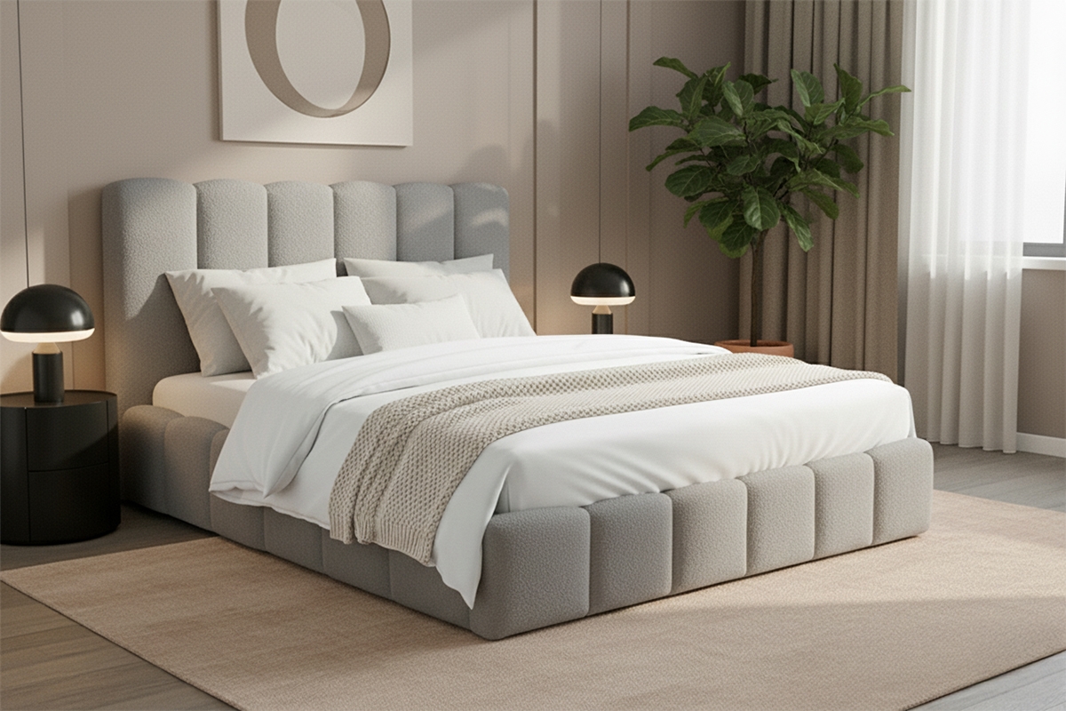 Čalouněná postel Aura 160x200 s úložným prostorem - šedá buklé Quelle 83 Postel čalouněné Aura 160x200 s úložným prostorem- šedá bukla Quelle 83