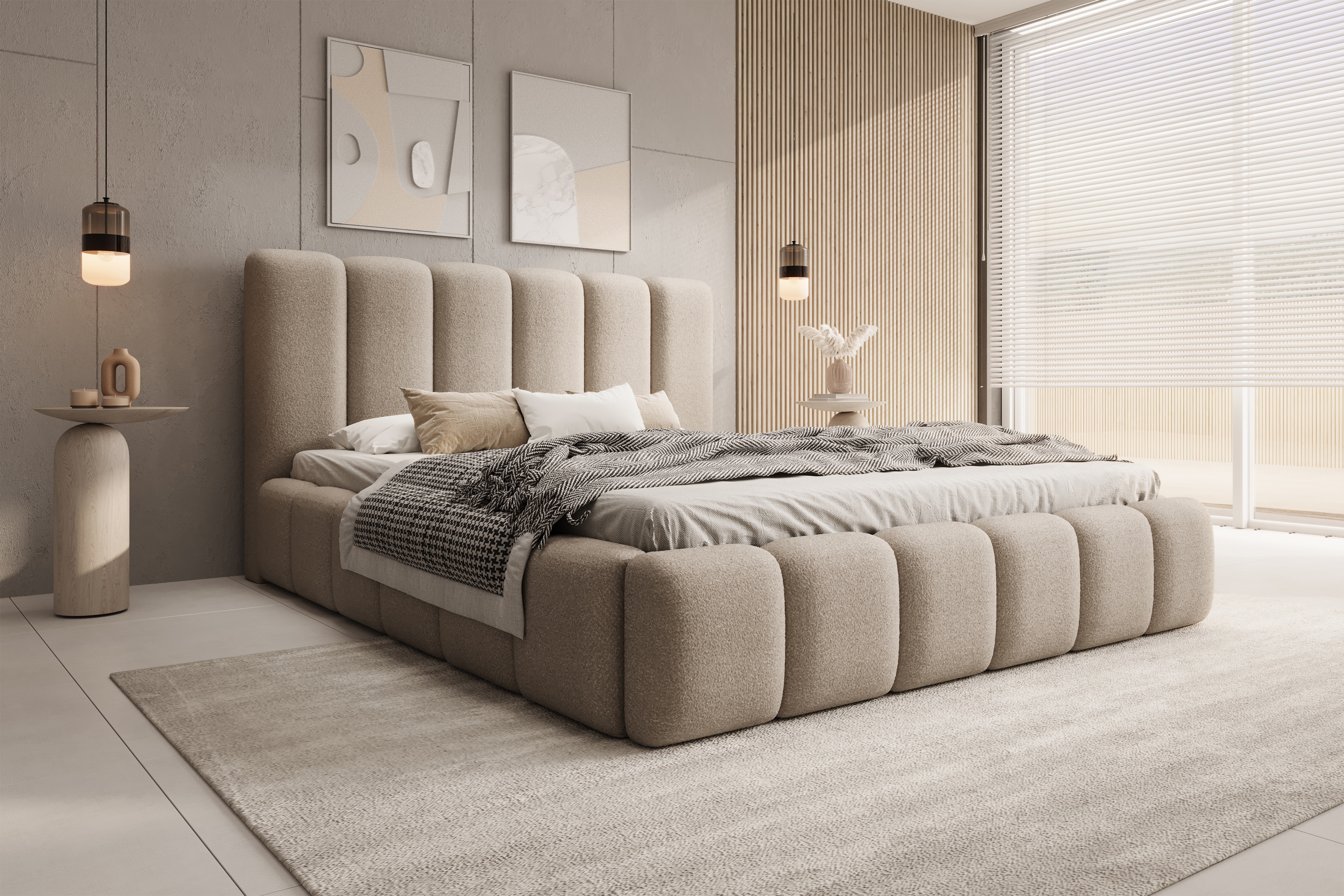 Čalouněná postel Aura 180x200 s úložným prostorem - béžová buklé Quelle 05 Postel čalouněné Aura 180x200 s úložným prostorem- béžová bukla Quelle 05 