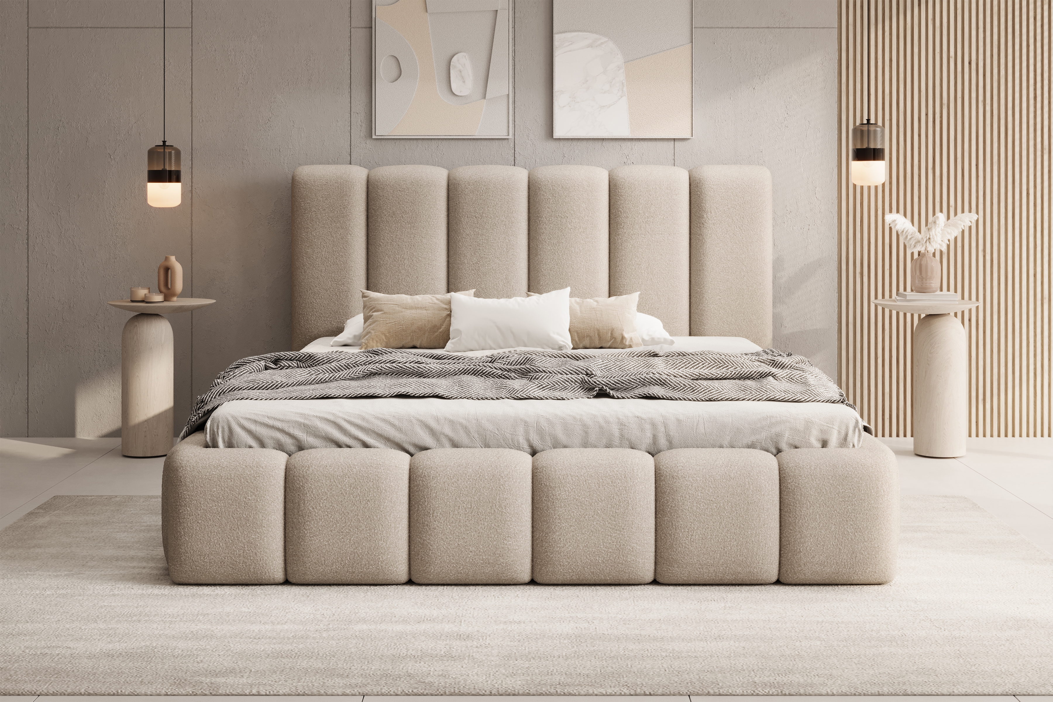 Čalouněná postel Aura 180x200 s úložným prostorem - béžová buklé Quelle 05 Postel čalouněné Aura 180x200 s úložným prostorem- béžová bukla Quelle 05 