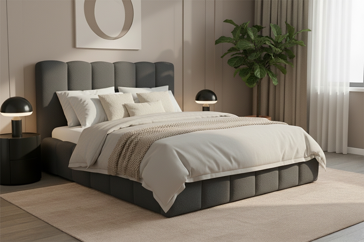 Čalouněná postel Aura 180x200 s úložným prostorem - tmavě šedá buklé Quelle 92 Postel čalouněné Aura 180x200 s úložným prostorem- ciemno šedá bukla Quelle 92 