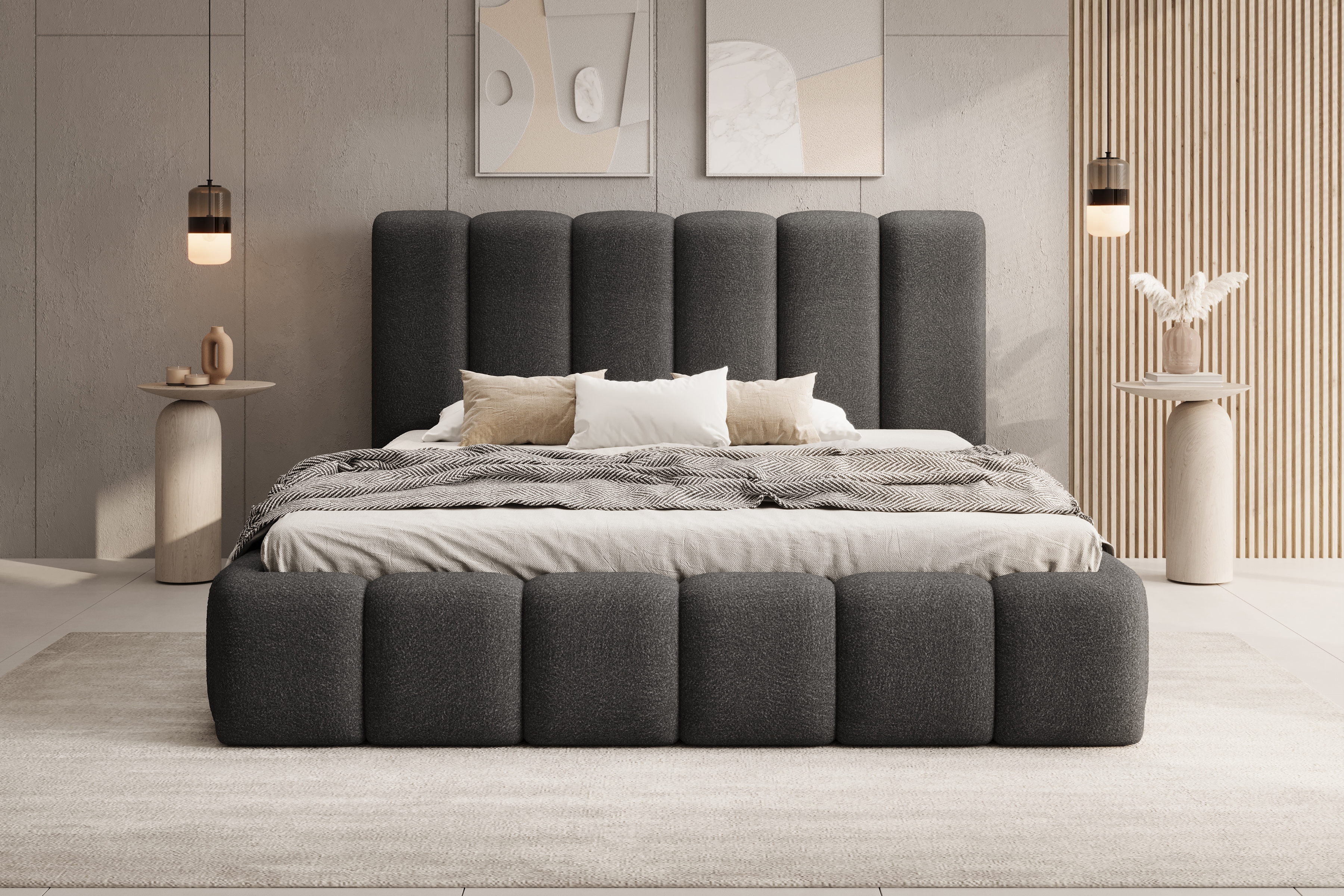 Čalouněná postel Aura 180x200 s úložným prostorem - tmavě šedá buklé Quelle 92 Postel čalouněné Aura 180x200 s úložným prostorem- ciemno šedá bukla Quelle 92 