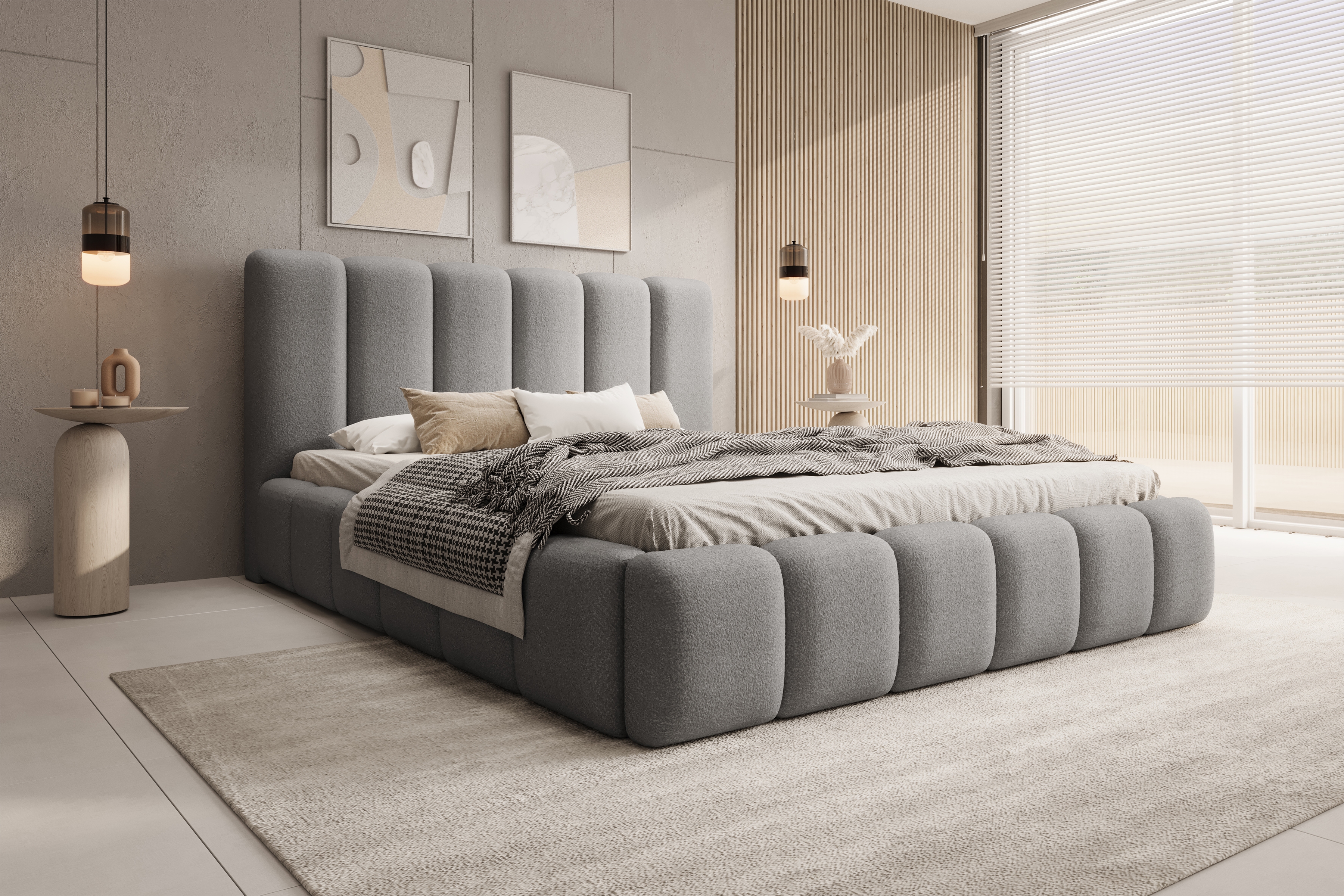 Čalouněná postel Aura 180x200 s úložným prostorem - šedá buklé Quelle 83 Postel čalouněné Aura 180x200 s úložným prostorem- šedá bukla Quelle 83 