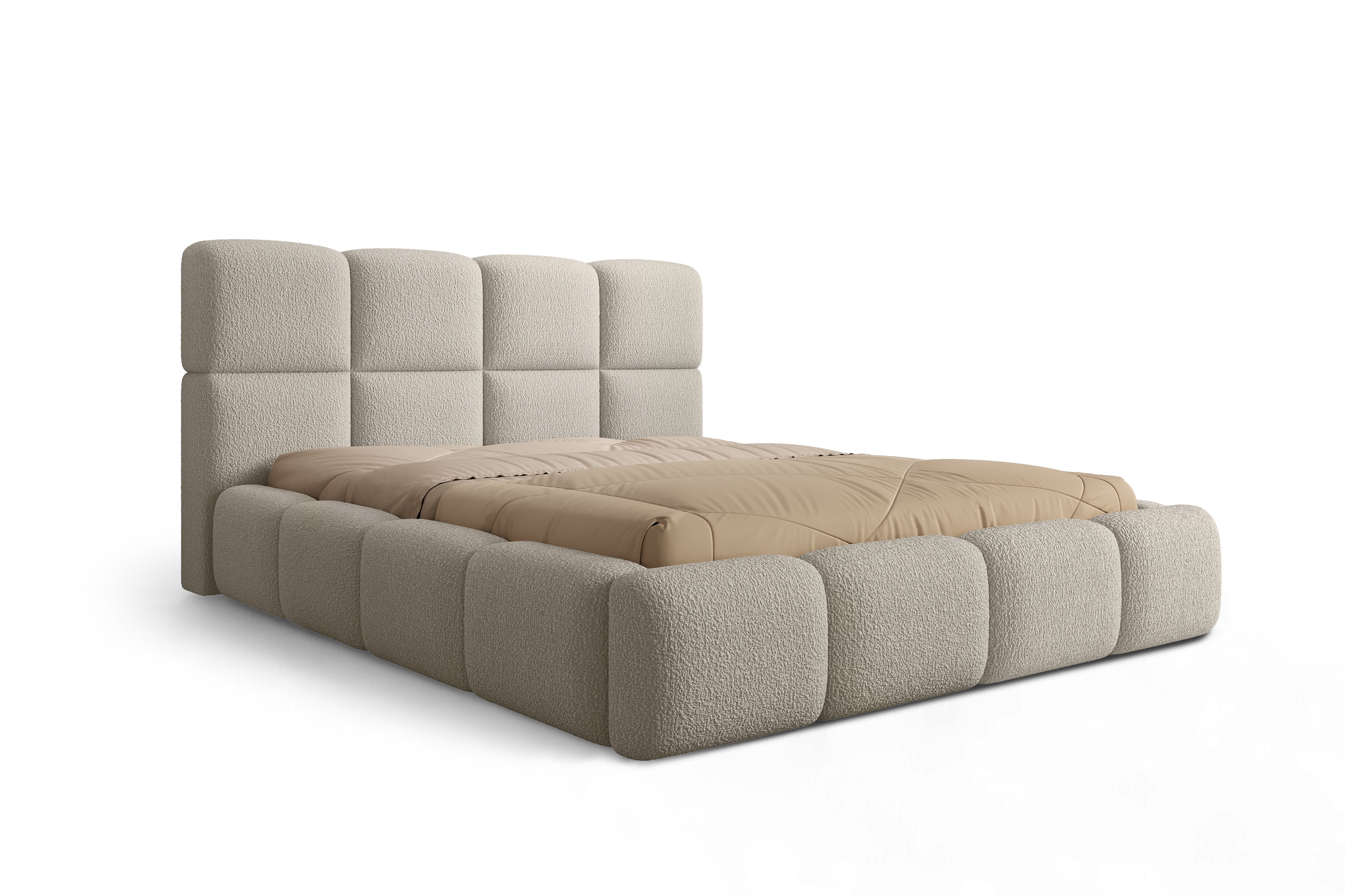 Čalúnená manželská posteľ Cloud 160x200 s úložným priestorom - béžová buklé látka Quelle 05 Posteľ čalúnená Cloud 160x200 S vnútorným úložným priestorom- Béžová bukla Quelle 05 