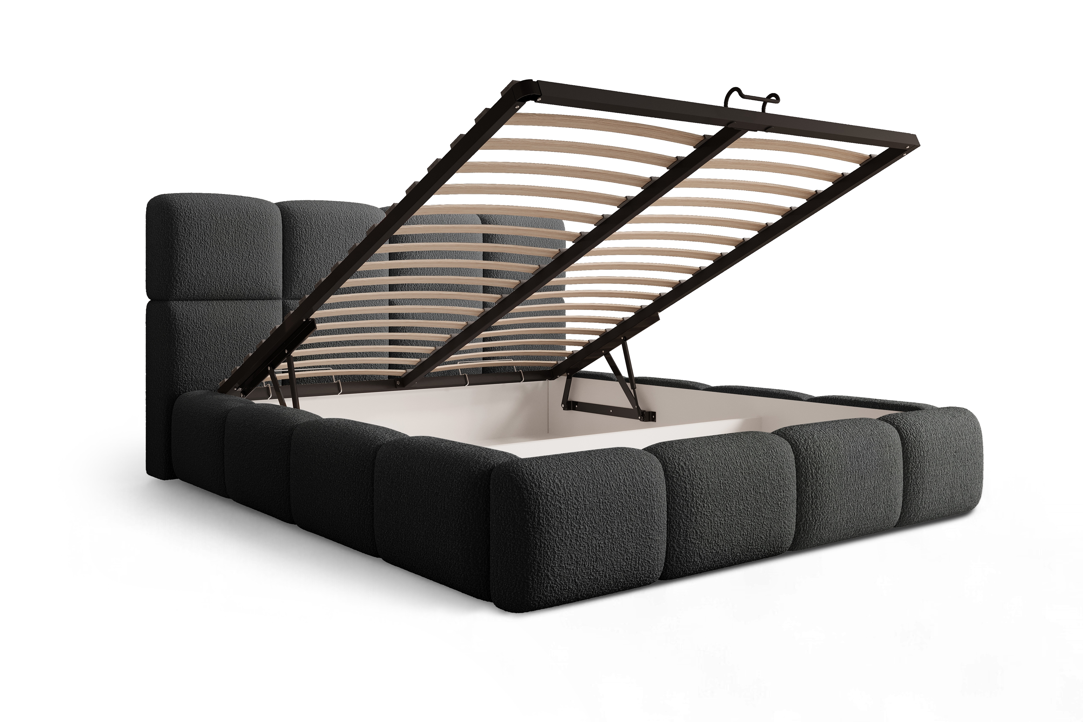 Čalúnená manželská posteľ Cloud 160x200 s úložným priestorom - tmavosivá buklé látka Quelle 92 Posteľ čalúnená Cloud 160x200 S vnútorným úložným priestorom- ciemno šedá bukla Quelle 92