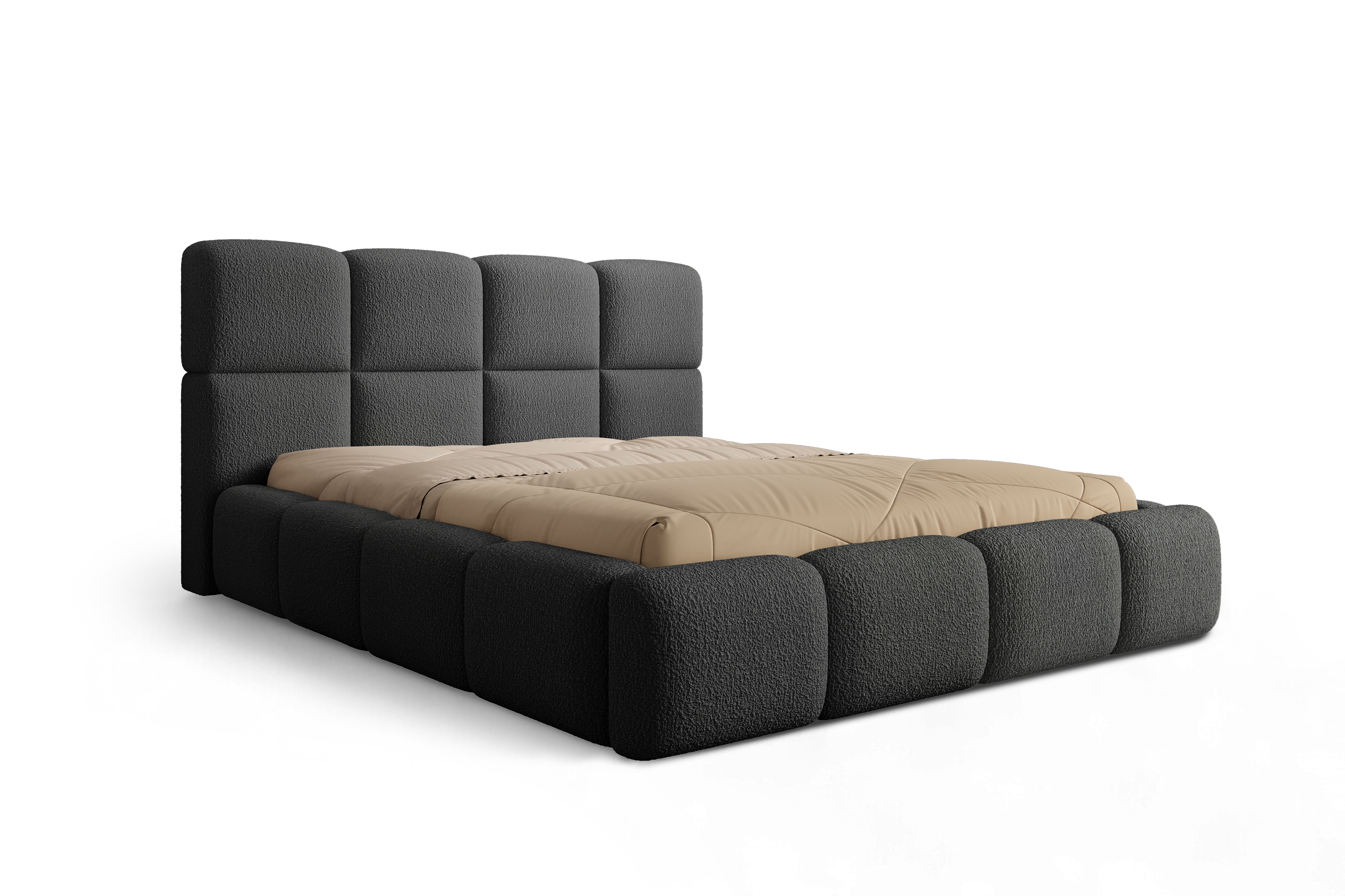 Čalúnená manželská posteľ Cloud 160x200 s úložným priestorom - tmavosivá buklé látka Quelle 92 Posteľ čalúnená Cloud 160x200 S vnútorným úložným priestorom- ciemno šedá bukla Quelle 92