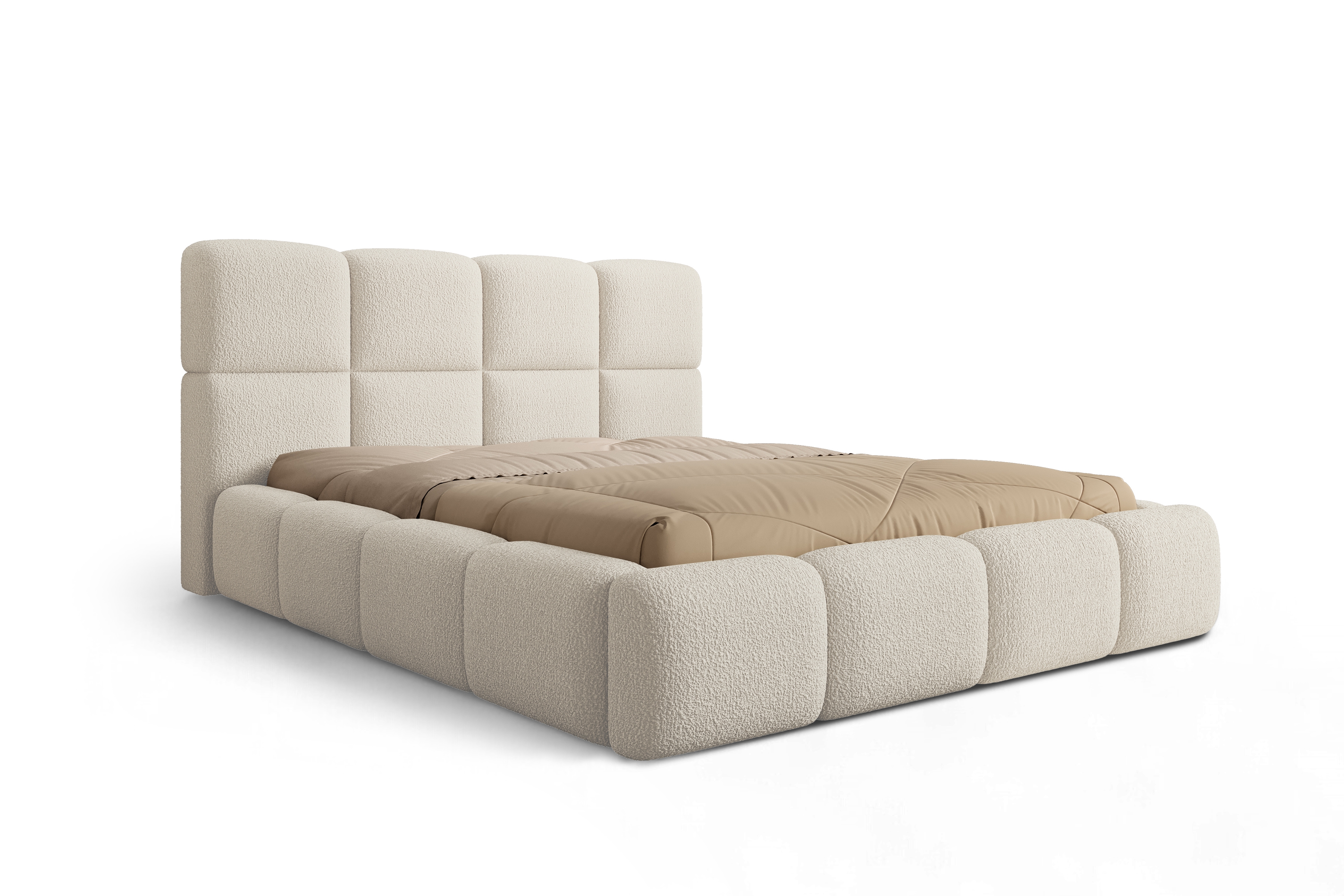 Čalúnená manželská posteľ Cloud 160x200 s úložným priestorom - svetlobéžová buklé látka Quelle 02 Posteľ čalúnená Cloud 160x200 S vnútorným úložným priestorom- svetlý Béžová bukla Quelle 02 