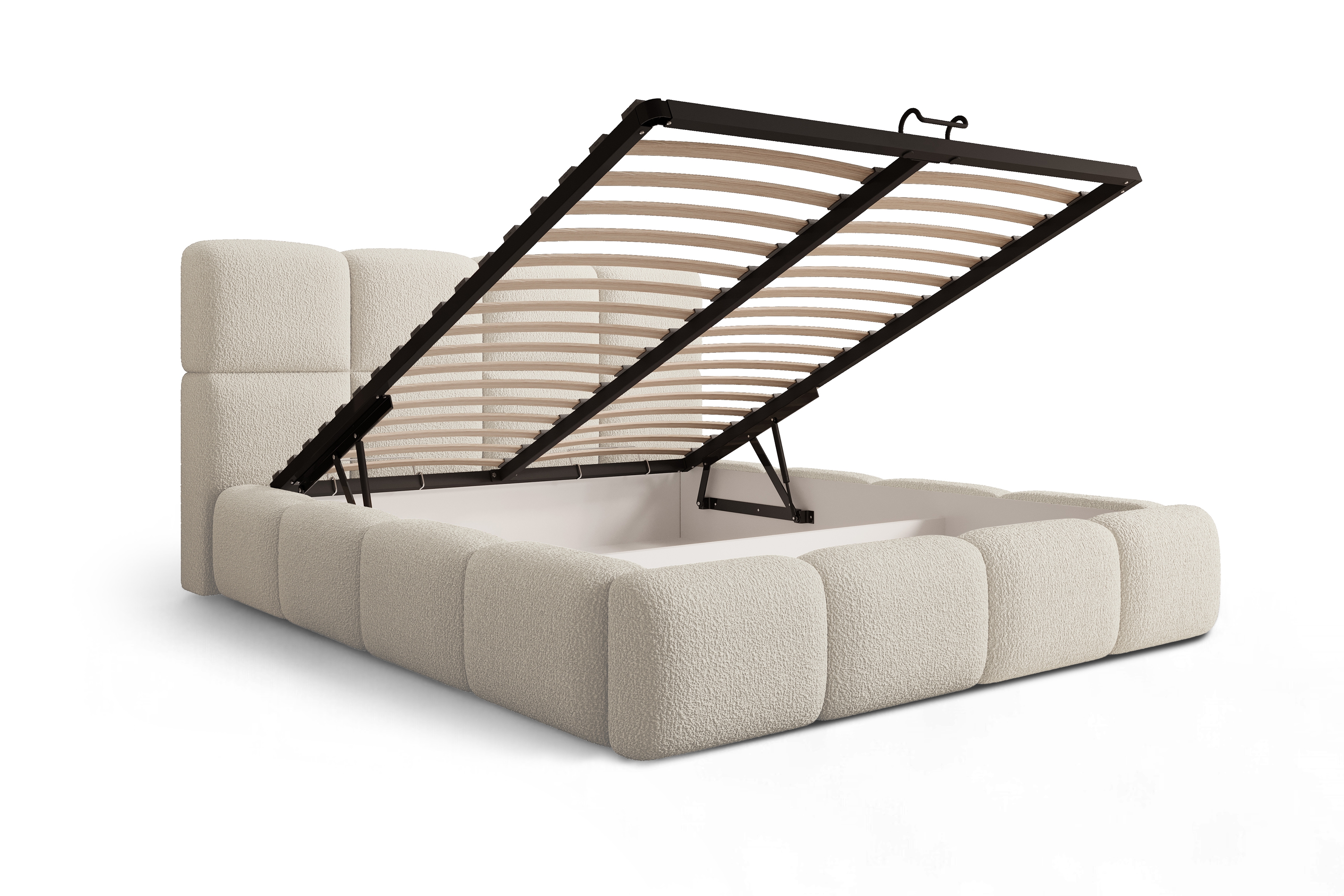 Čalúnená manželská posteľ Cloud 160x200 s úložným priestorom - svetlobéžová buklé látka Quelle 02 Posteľ čalúnená Cloud 160x200 S vnútorným úložným priestorom- svetlý Béžová bukla Quelle 02 