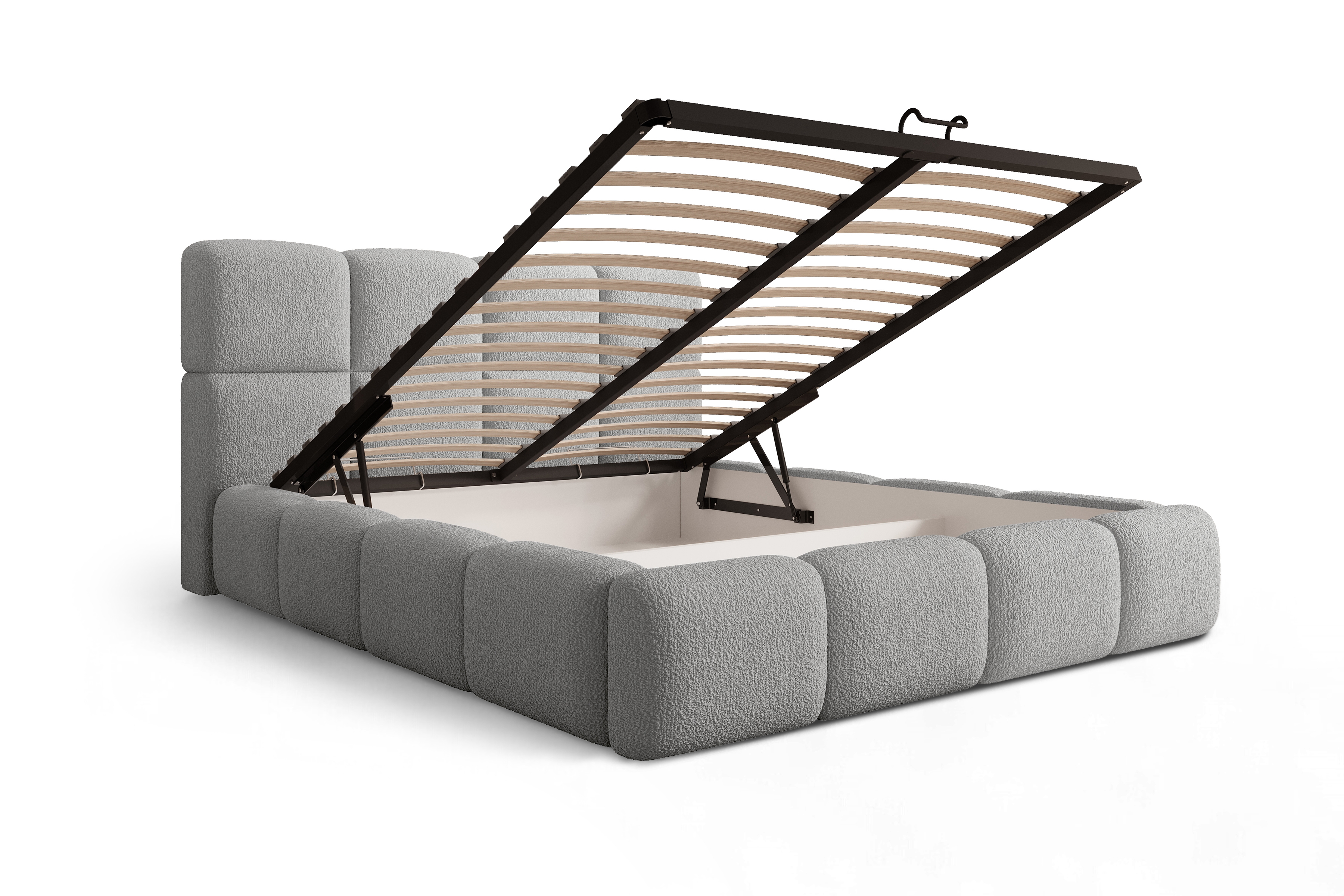 Čalúnená manželská posteľ Cloud 160x200 s úložným priestorom - sivá buklé látka Quelle 83 Posteľ čalúnená Cloud 160x200 S vnútorným úložným priestorom- šedá bukla Quelle 83