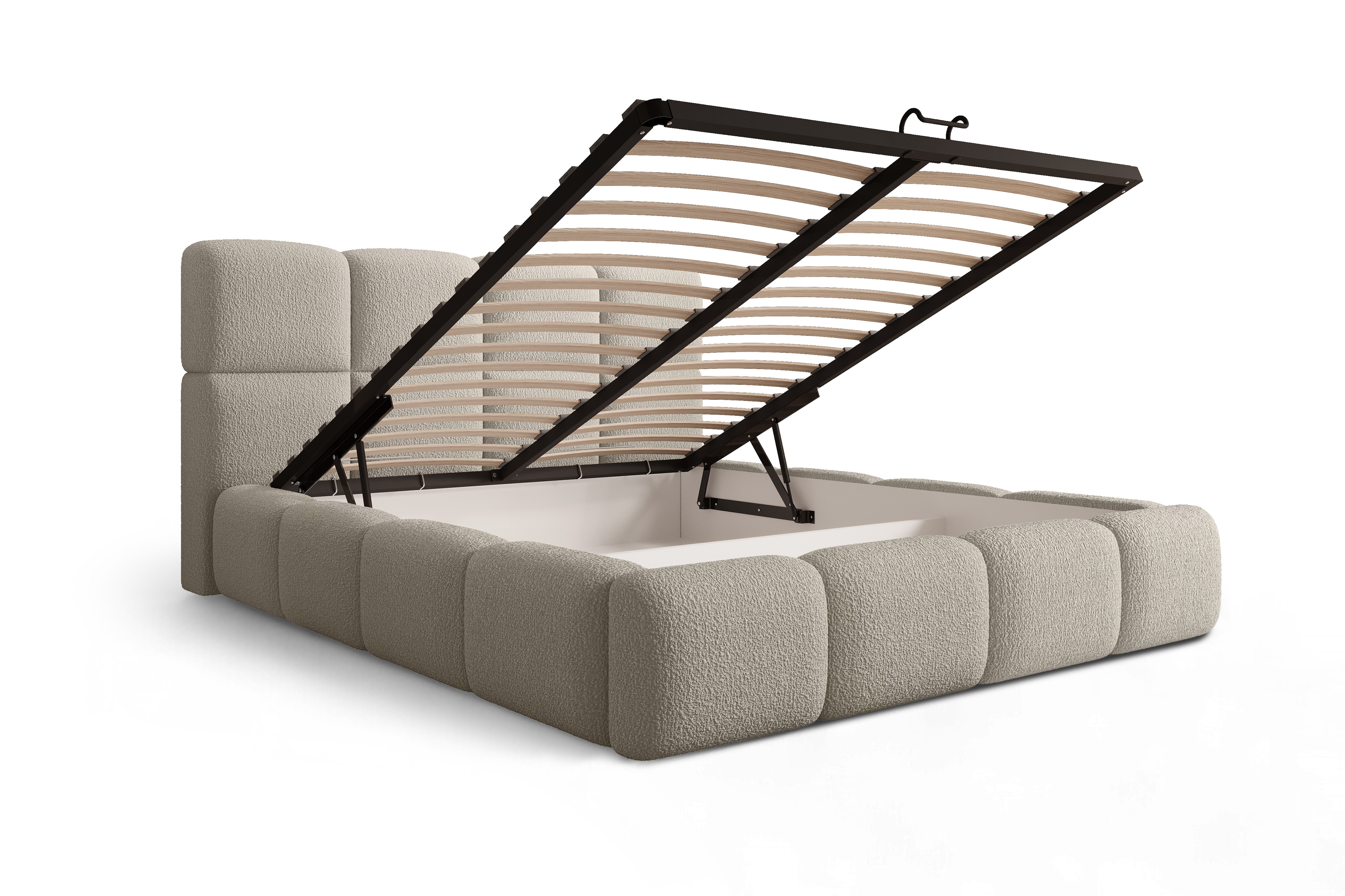 Čalúnená manželská posteľ Cloud 180x200 s úložným priestorom - béžová buklé látka Quelle 05 Posteľ čalúnená Cloud 180x200 S vnútorným úložným priestorom- Béžová bukla Quelle 05 