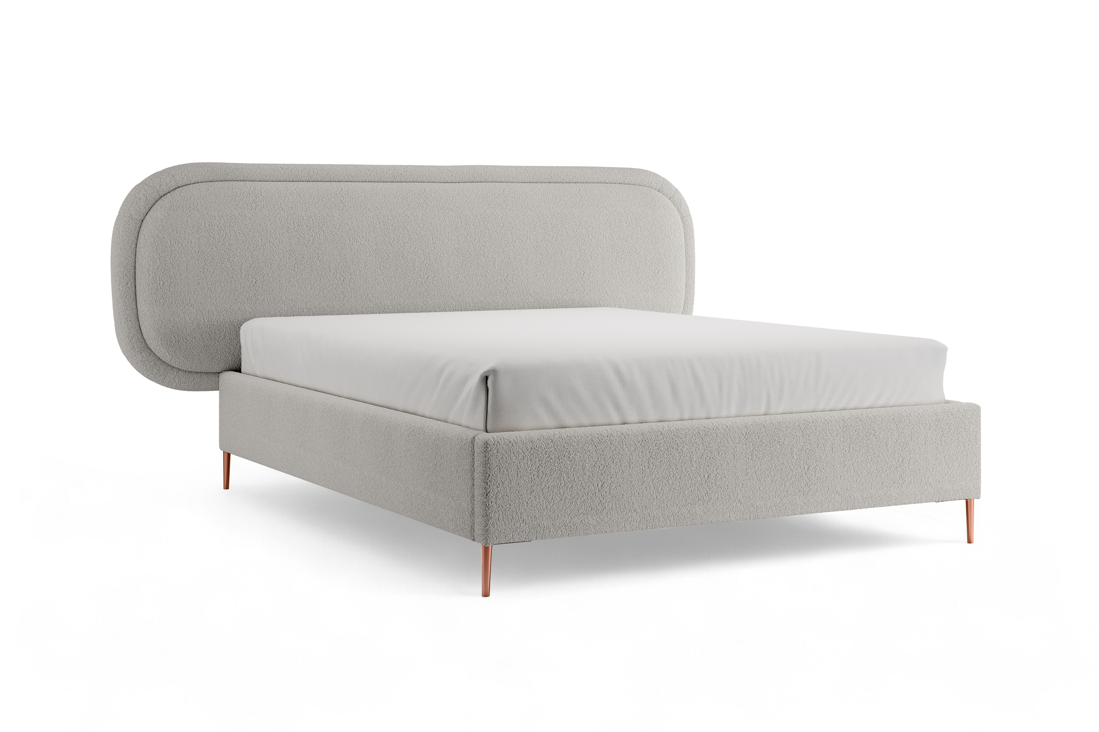 Čalouněná postel Delmi 180x200 - popelavá boucle Lambi 11 / měděné nohy Postel čalouněné Delmi 180x200 - šedá boucle Lambi 11 / Nohy miedziane 