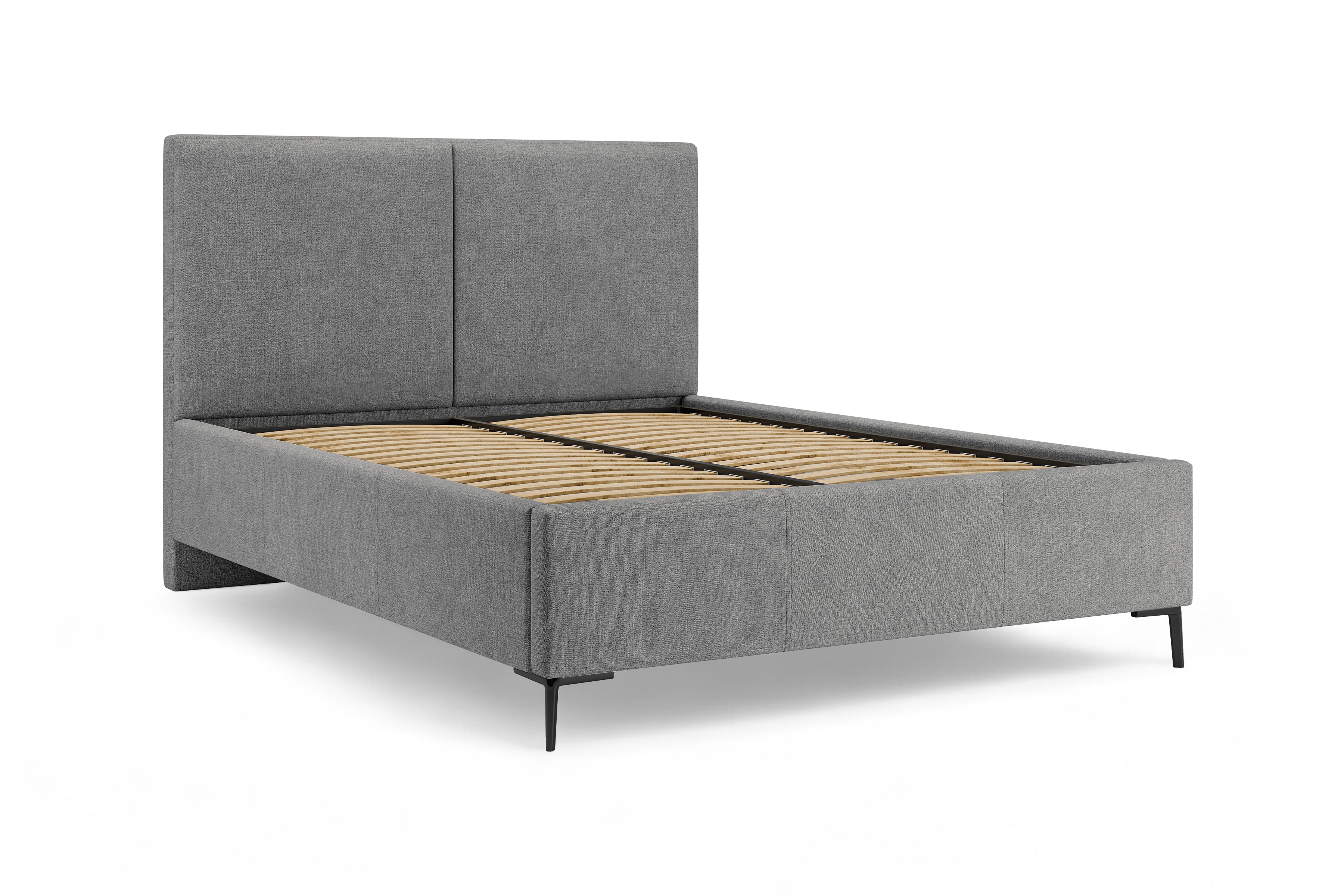 Čalouněná postel Lektis 140x200 s roštem a úložným prostorem - šedá látka Maya 18 / černé kovové nohy Postel čalouněné Lektis 140x200 ze stelazem a úložným prostorem - šedá potahová látka snadno čistitelný Maya 18 / Nohy kovové černá 