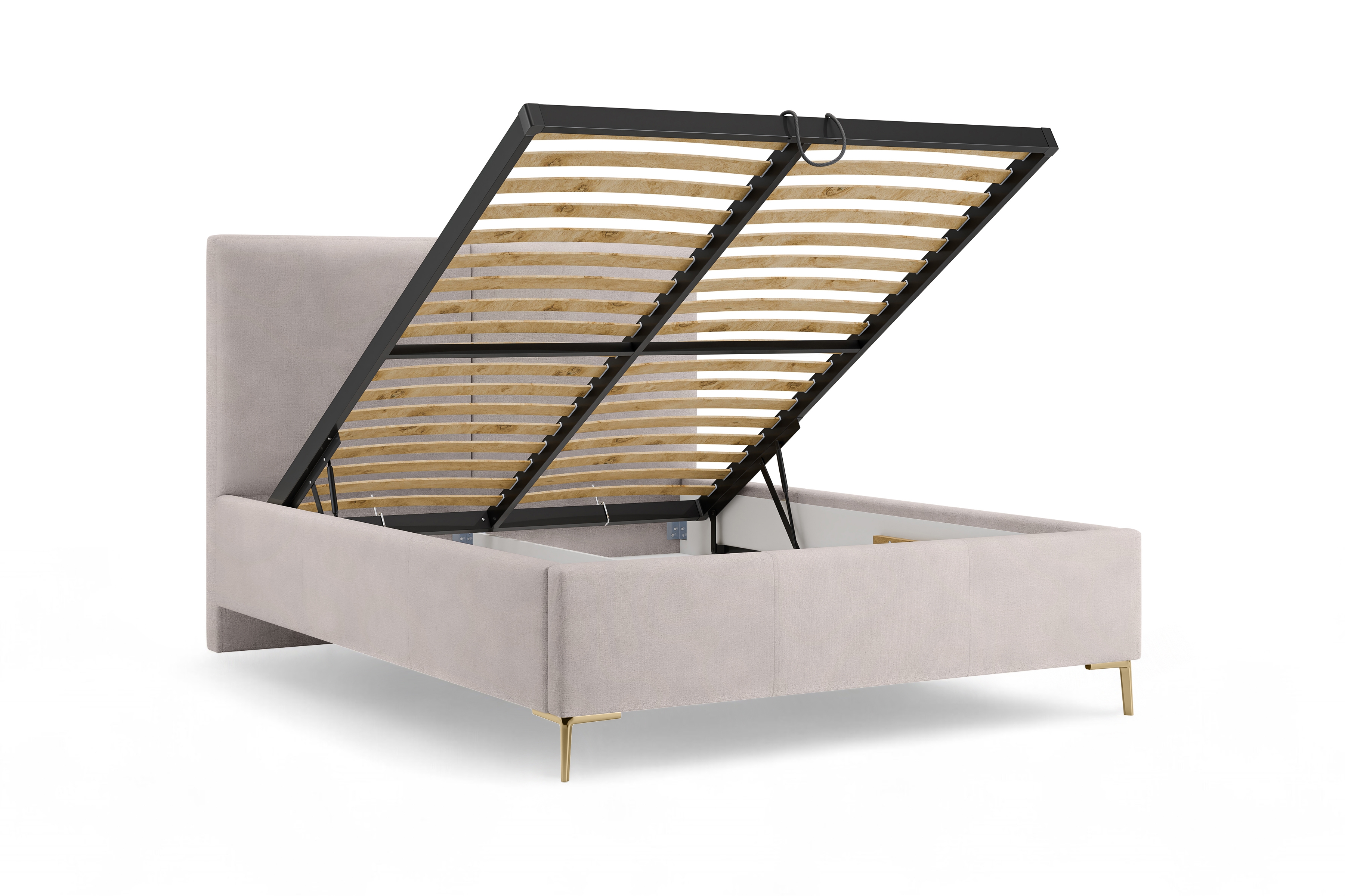 Čalúnená posteľ Lektis 160x200 - béžový zamat Napoli 25 / zlaté nohy Posteľ čalúnená Lektis 160x200 - béžový zamat Napoli 25 / nožičky zlote 