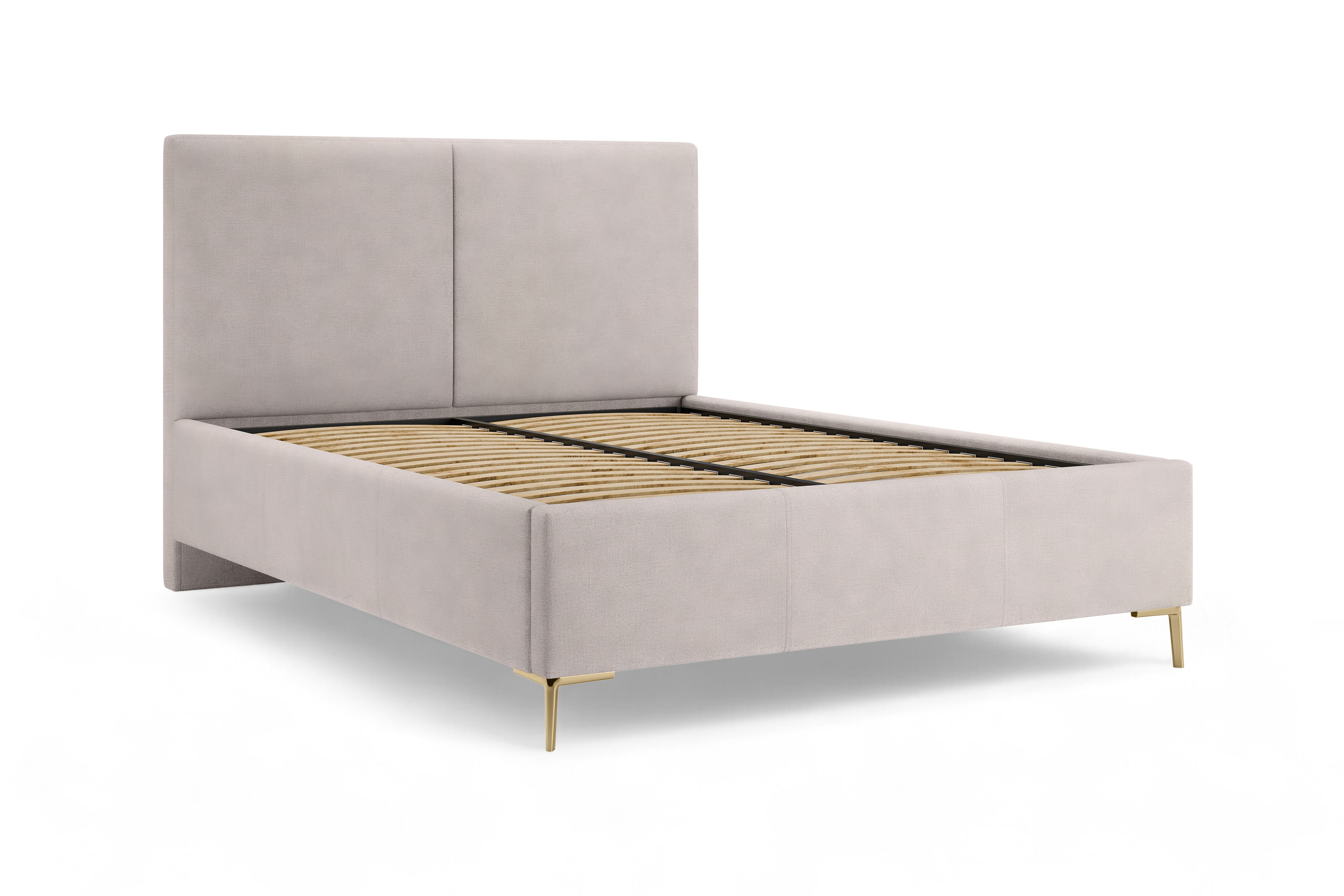 Čalúnená posteľ Lektis 160x200 - béžový zamat Napoli 25 / zlaté nohy Posteľ čalúnená Lektis 160x200 - béžový zamat Napoli 25 / nožičky zlote 