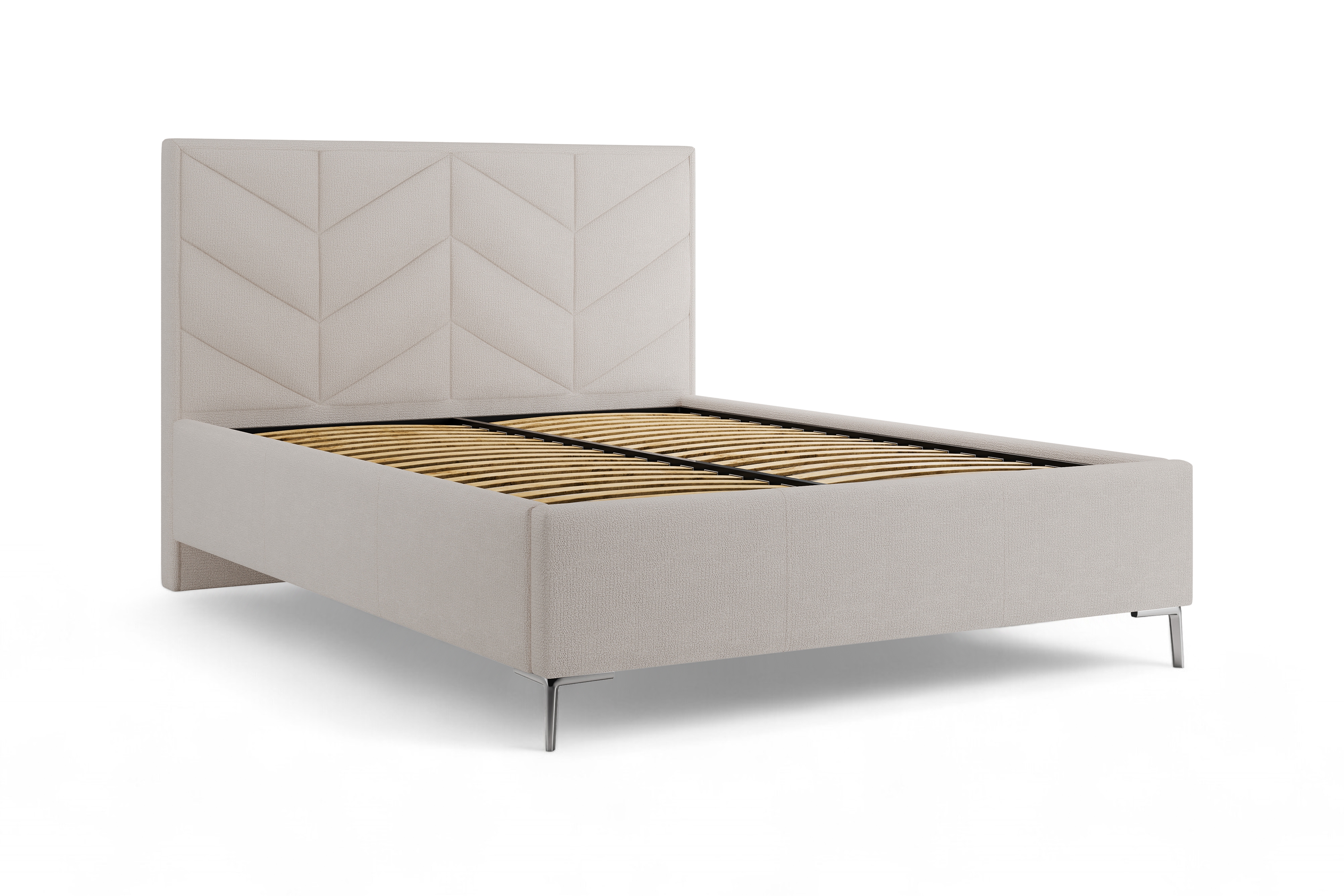 Čalouněná posteľ Lindi 140x200 s roštom – béžový šenil Perfect Harmony 02 / nožičky srebrne Posteľ čalouněné Lindi 140x200 ze stelazem - béžový šenil Perfect Harmony 02 / nožičky srebrne