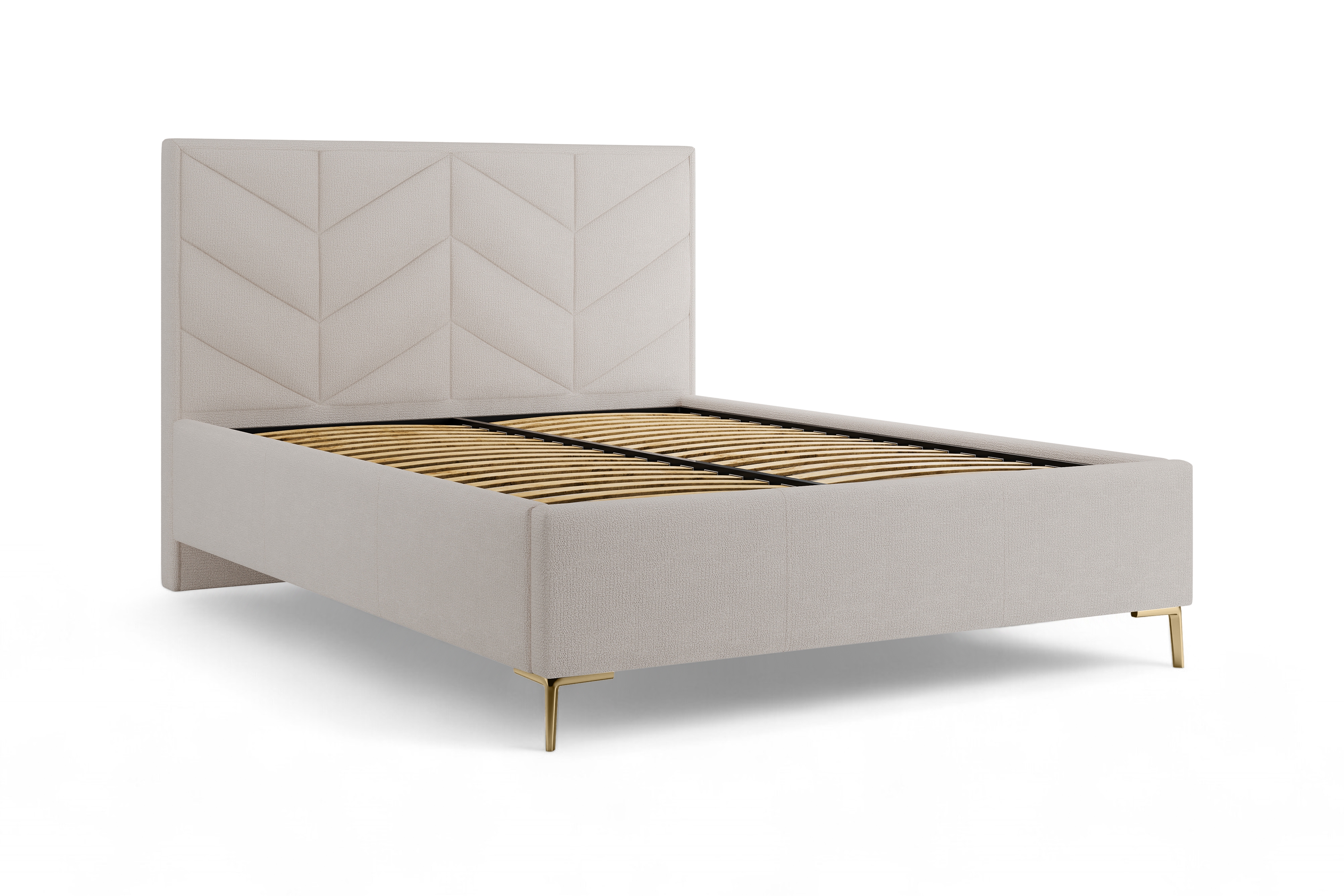 Čalouněná posteľ Lindi 140x200 s roštom – béžový šenil Perfect Harmony 02 / nožičky zlote Posteľ čalouněné Lindi 140x200 ze stelazem - béžový šenil Perfect Harmony 02 / nožičky zlote 