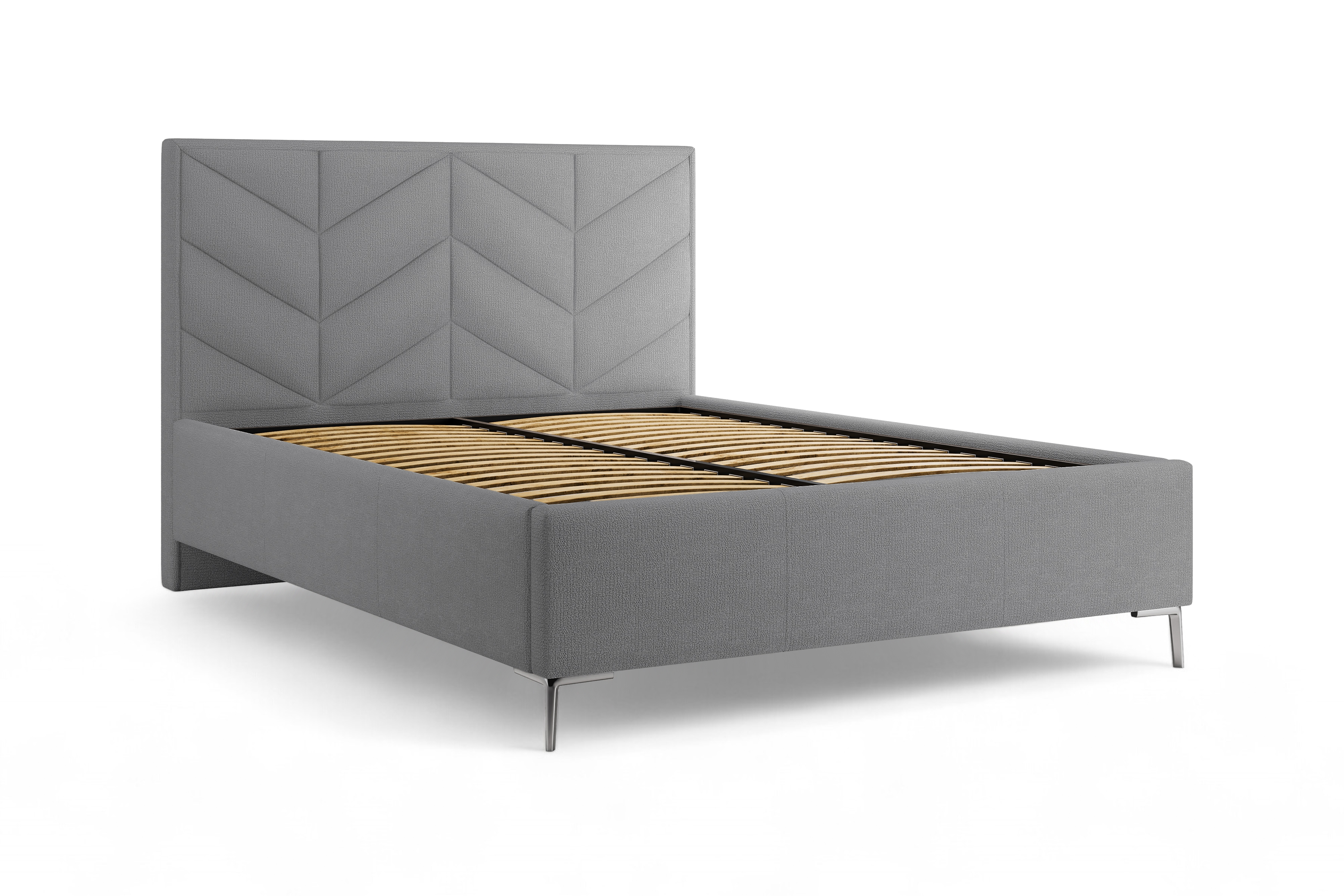 Čalouněná posteľ Lindi 140x200 s roštom – šedý šenil Perfect Harmony 82 / nožičky srebrne Posteľ čalouněné Lindi 140x200 ze stelazem - šedý šenil Perfect Harmony 82 / nožičky srebrne