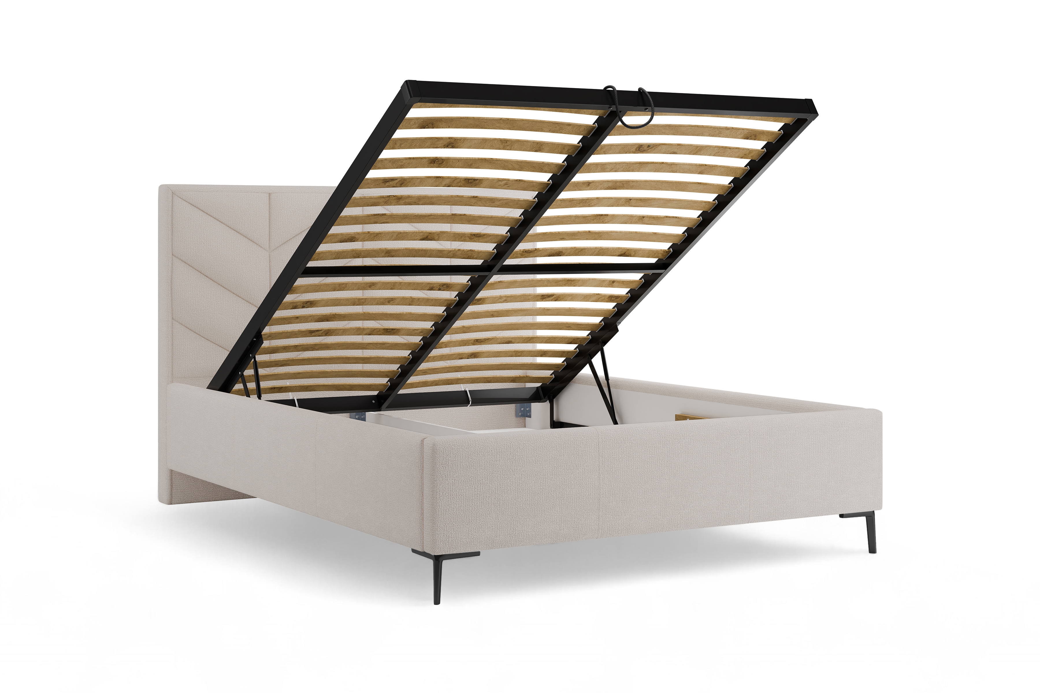 Čalouněná posteľ Lindi 140x200 s roštom a úložným priestorom – béžový šenil Perfect Harmony 02 / nožičky čierny Posteľ čalouněné Lindi 140x200 ze stelazem a úložným priestorom - béžový šenil Perfect Harmony 02 / nožičky čierny 