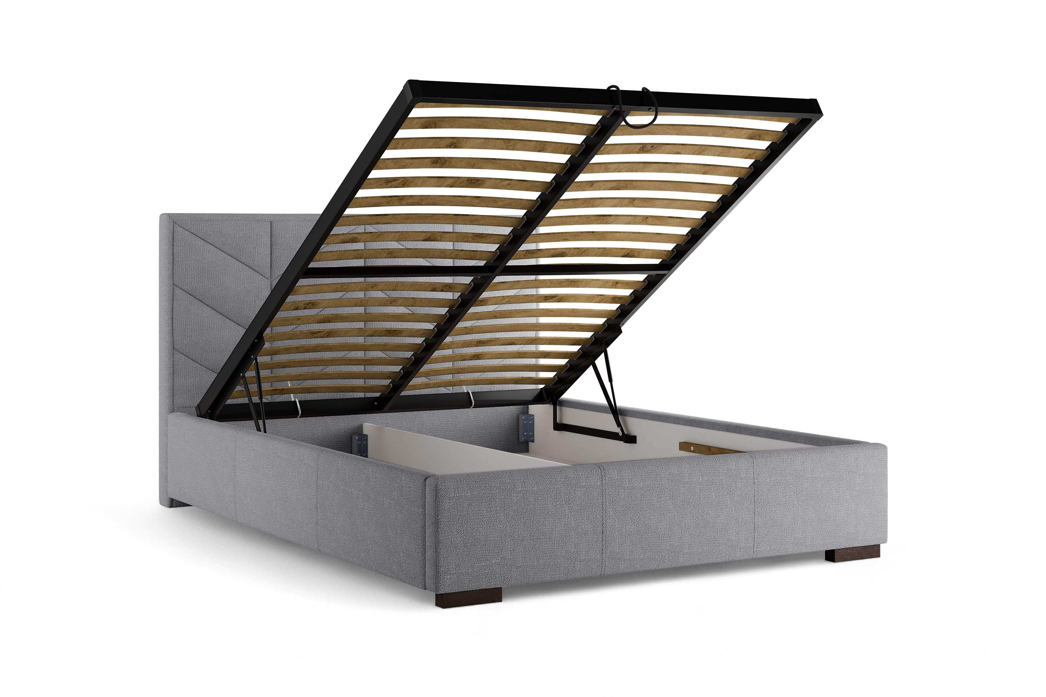Čalouněná postel Lindi 160x200 s roštem a úložným prostorem - šedá látka Perfect Harmony 82 / nohy wenge Postel čalouněné Lindi 160x200 ze stelazem a úložným prostorem - šedá šenil Perfect Harmony 82 / Nohy wenge