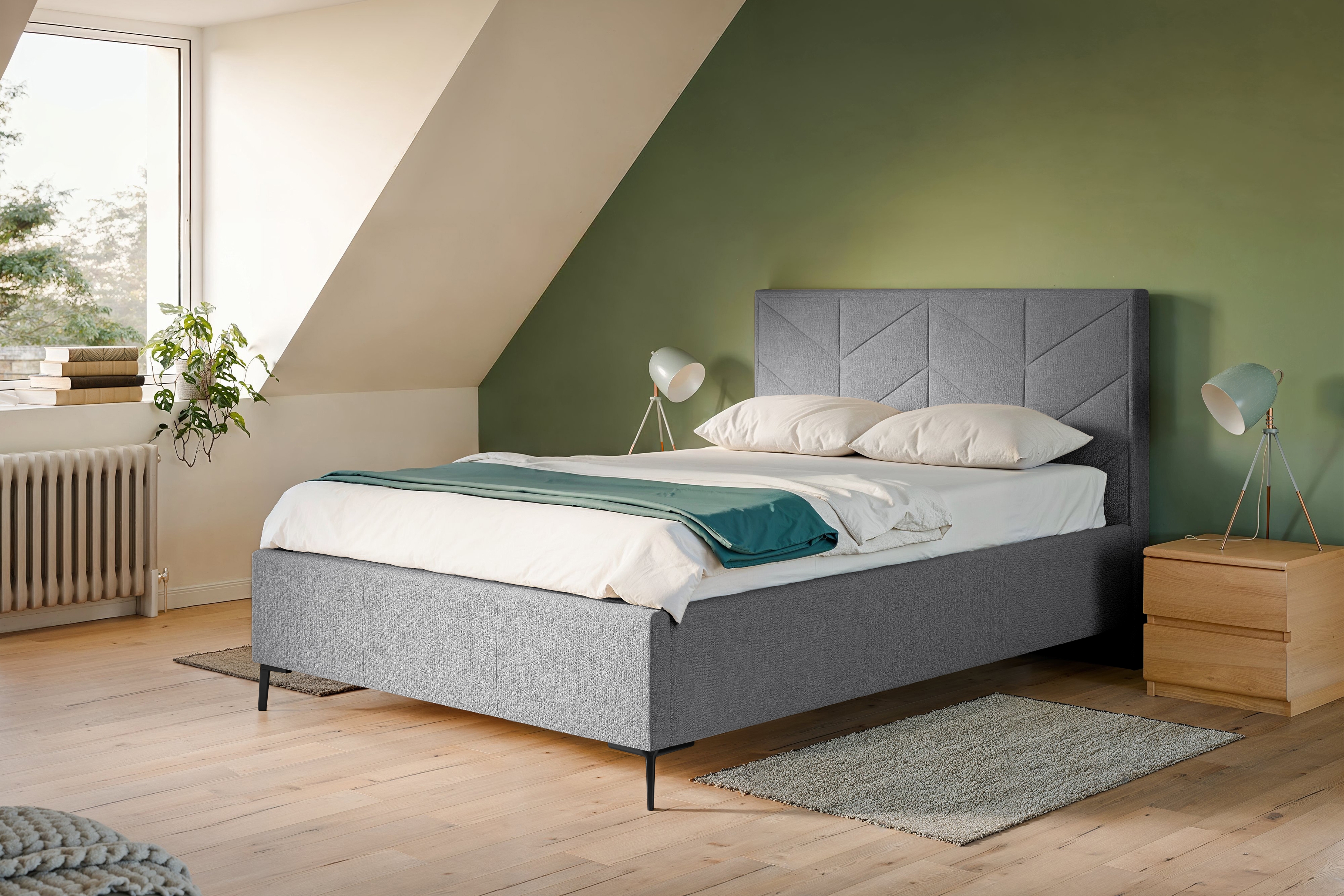 Posteľ čalouněné Lindi 180x200 - šedý šenil Perfect Harmony 82 / nožičky čierny Posteľ čalouněné Lindi 180x200 - šedý šenil Perfect Harmony 82 / nožičky čierny