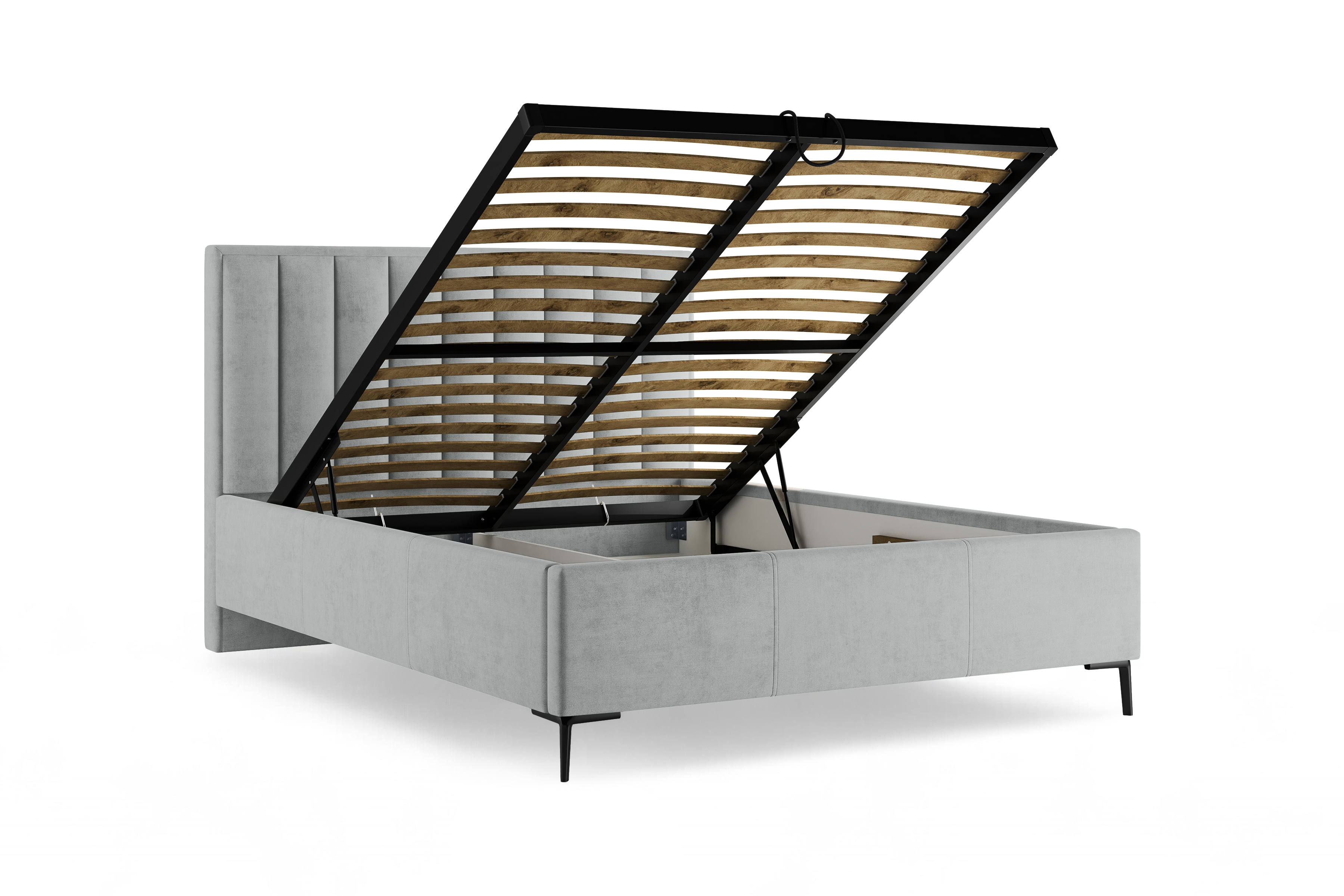 Čalouněná postel Misel 140x200 s roštem a úložným prostorem - šedý samet Magic Velvet 2240 / černé nohy Postel čalouněné Misel 140x200 ze stelazem a úložným prostorem - šedá samet Magic Velvet 2240 / Nohy černá 