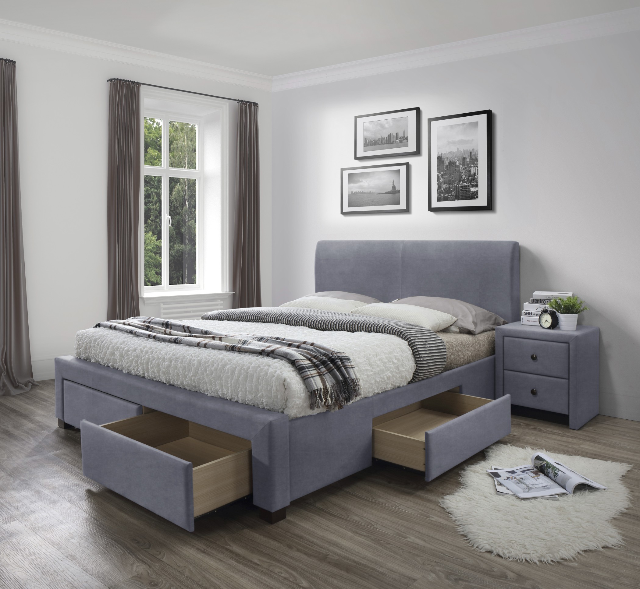 Čalouněná postel Modena 3 160x200 se zásuvkami - popelová postel čalouněné modena 3 s zásuvkami popel velvet 160x200