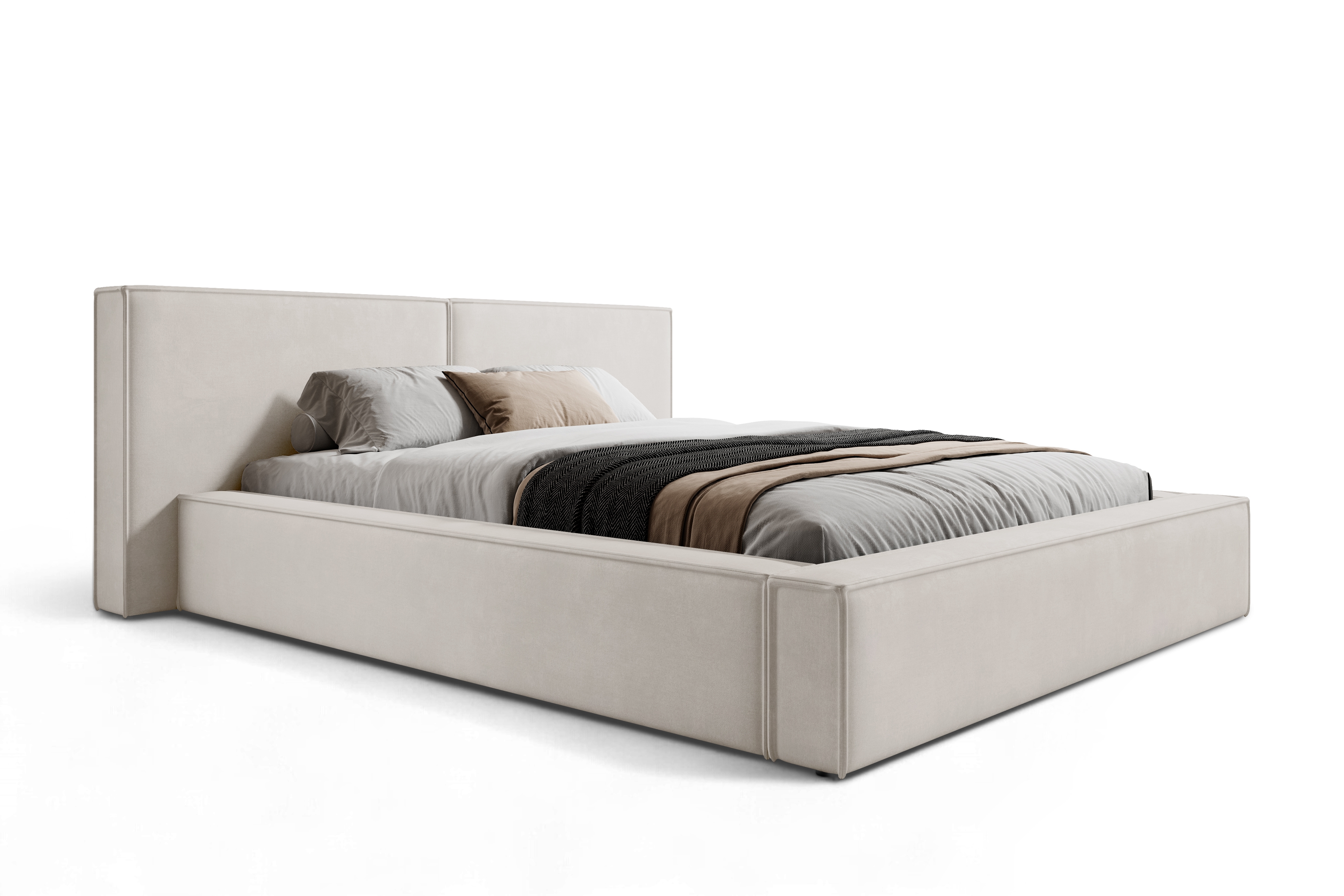 Čalúnená manželská posteľ Molino 160x200 s úložným priestorom - svetlobéžový velúr Castel 03 Posteľ čalúnená Molino 160x200 S vnútorným úložným priestorom- jasnobezowy velúr Castel 03 