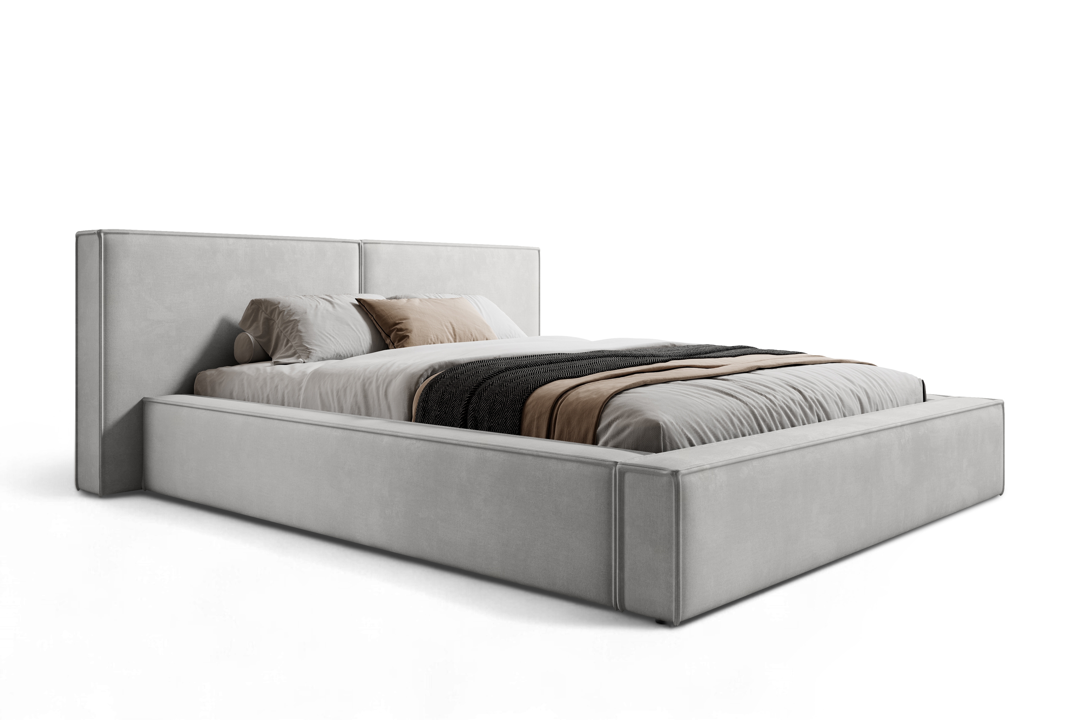Čalúnená manželská posteľ Molino 160x200 s úložným priestorom - sivý velúr Castel 80 Posteľ čalúnená Molino 160x200 S vnútorným úložným priestorom- šedý velúr Castel 80