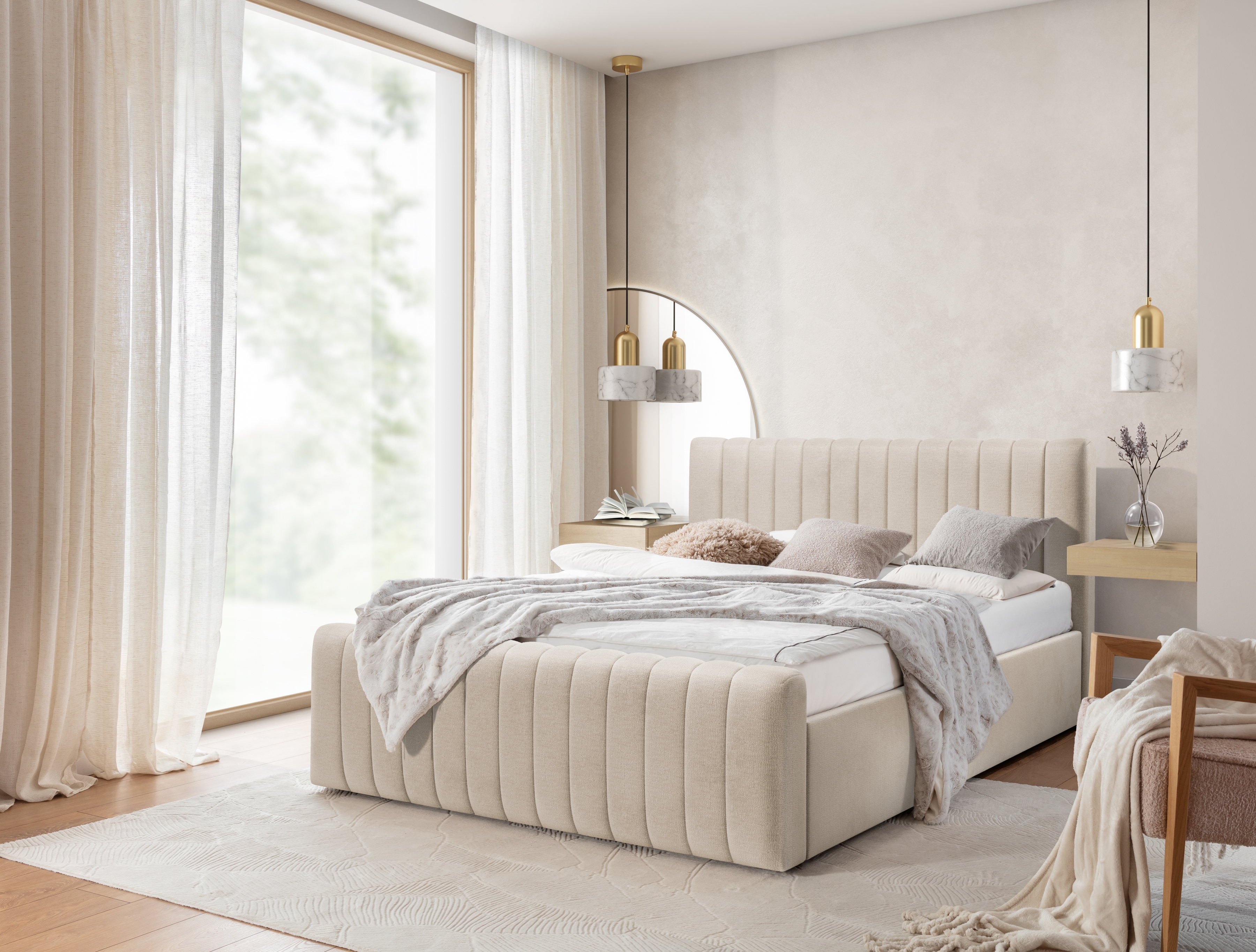 Posteľ čalúnená Nicole 160x200 S vnútorným úložným priestorom- béžový šenil Perfect harmony 07 Posteľ čalúnená Nicole 160x200 S vnútorným úložným priestorom- béžový šenil Perfect harmony 07