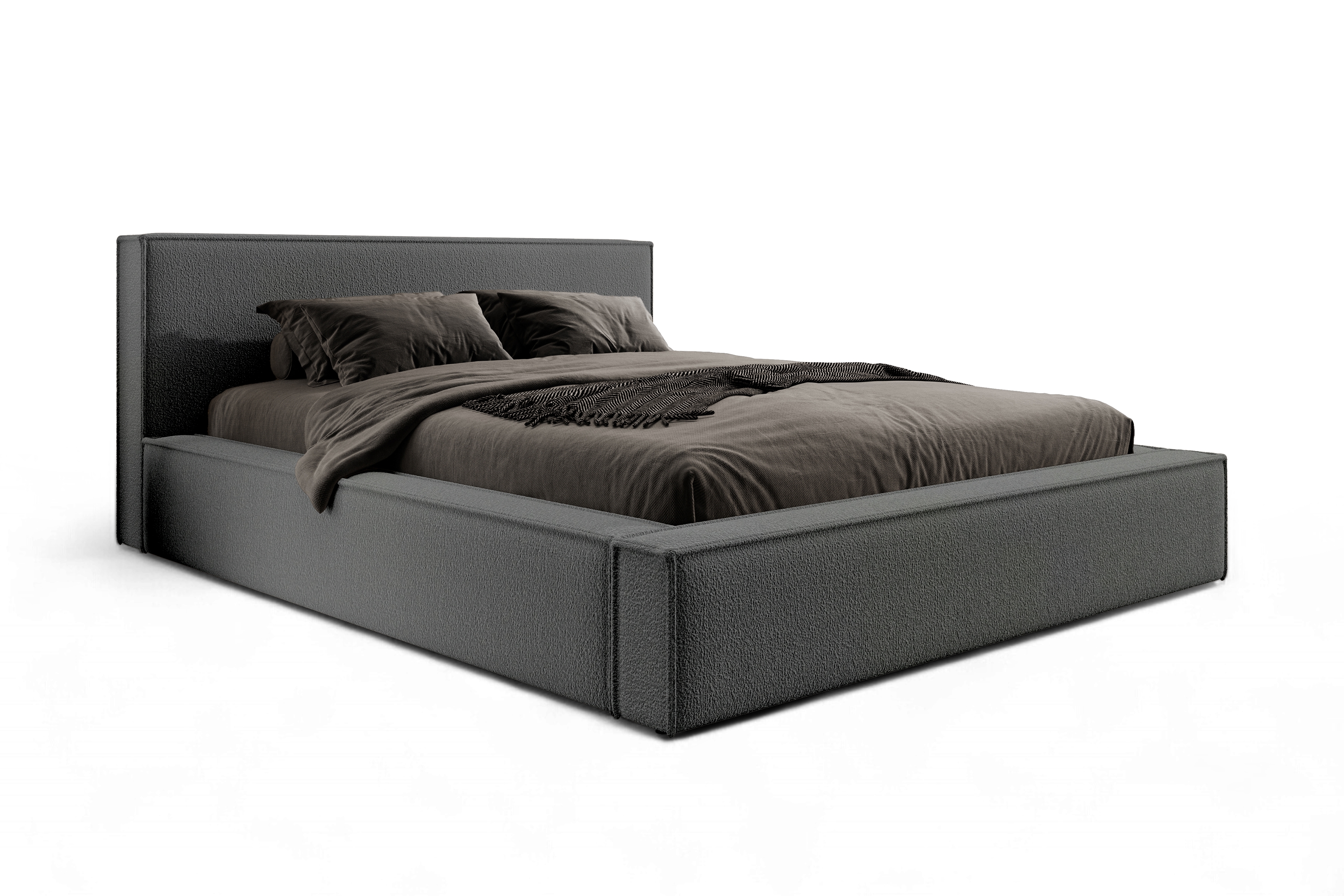 Čalouněná postel Nirello 160x200 s úložným prostorem - tmavě šedá bouclé Quelle 92 Postel čalouněné Nirello 160x200 s úložným prostorem- tmavě šedá bukla Quelle 92