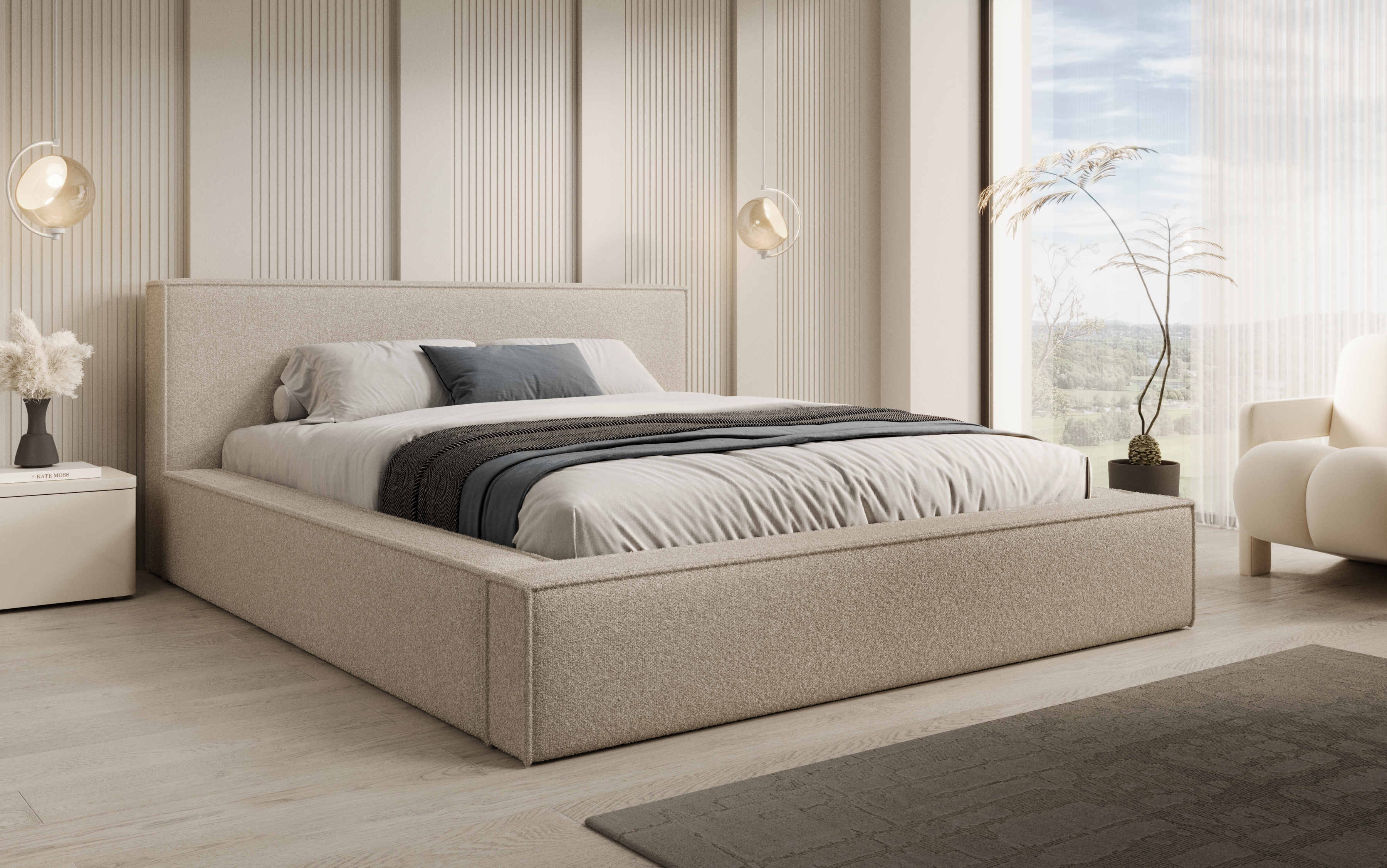 Posteľ čalúnená Nirello 160x200 S vnútorným úložným priestorom- svetlý Béžová bukla Quelle 02  Posteľ čalúnená Nirello 160x200 S vnútorným úložným priestorom- svetlý Béžová bukla Quelle 02 