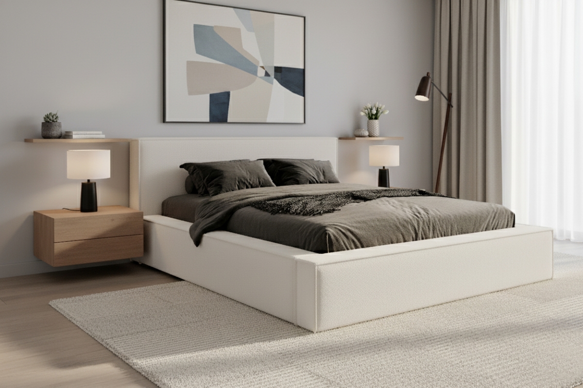 Postel čalouněné Nirello 160x200 s úložným prostorem- světlý béžová bukla Quelle 02  Postel čalouněné Nirello 160x200 s úložným prostorem- světlý béžová bukla Quelle 02 