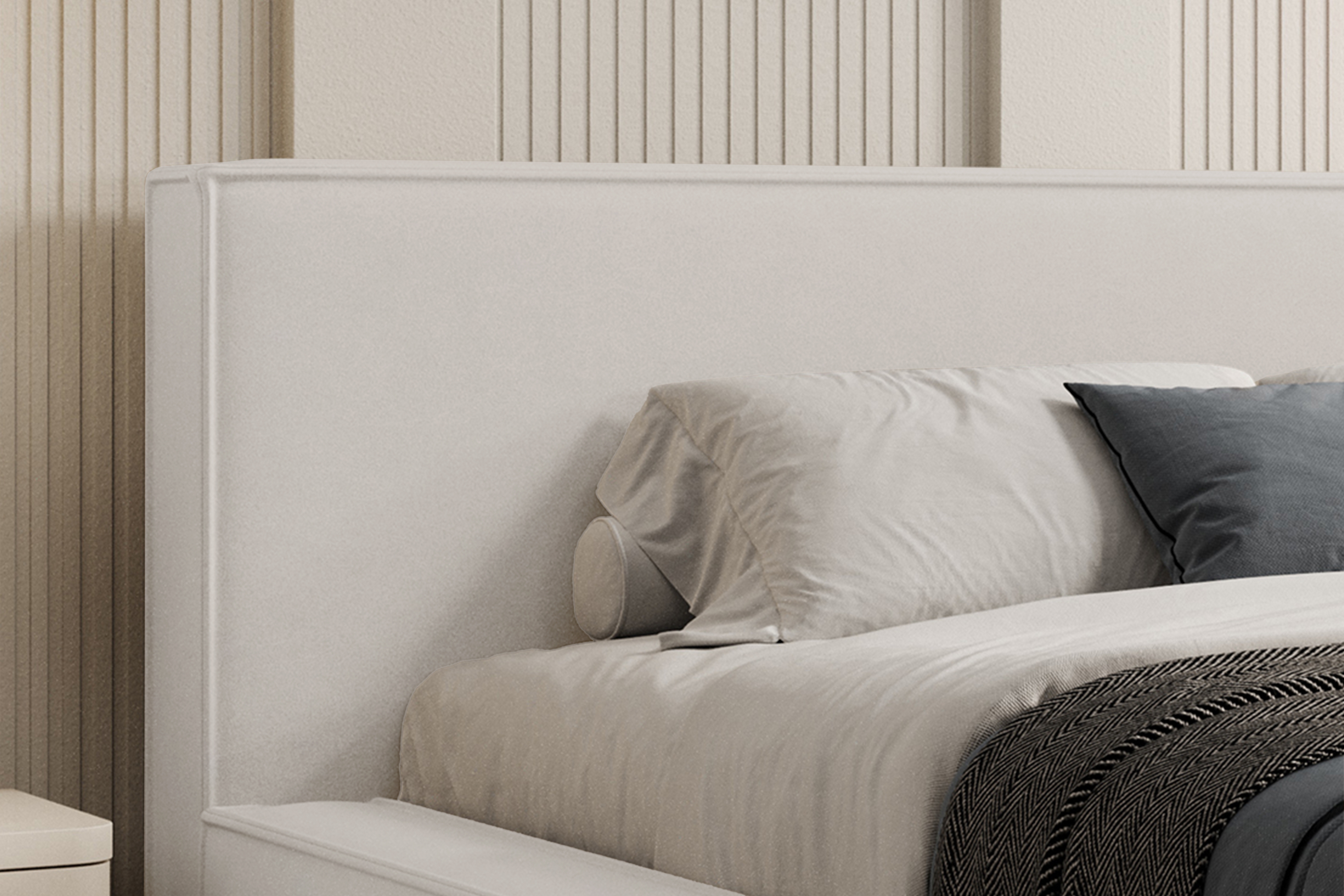 Čalúnená posteľ Nirello 160x200 s úložným priestorom - svetlý béžový zamat Castel 03 Posteľ čalúnená Nirello 160x200 S vnútorným úložným priestorom- svetlý Béžová velúr Castel 03