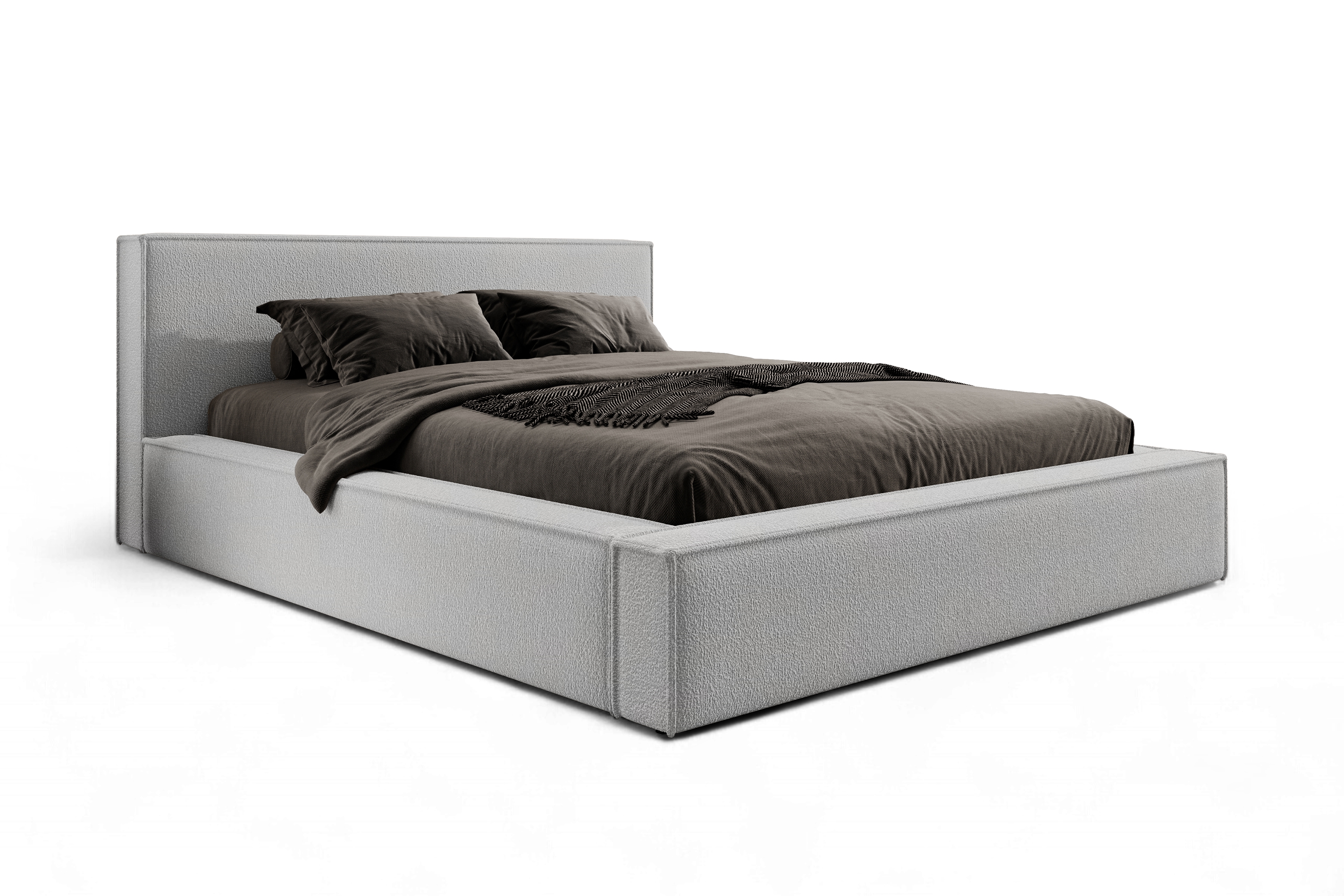 Čalouněná postel Nirello 160x200 s úložným prostorem - šedá bouclé Quelle 83 Postel čalouněné Nirello 160x200 s úložným prostorem- šedá bukla Quelle 83