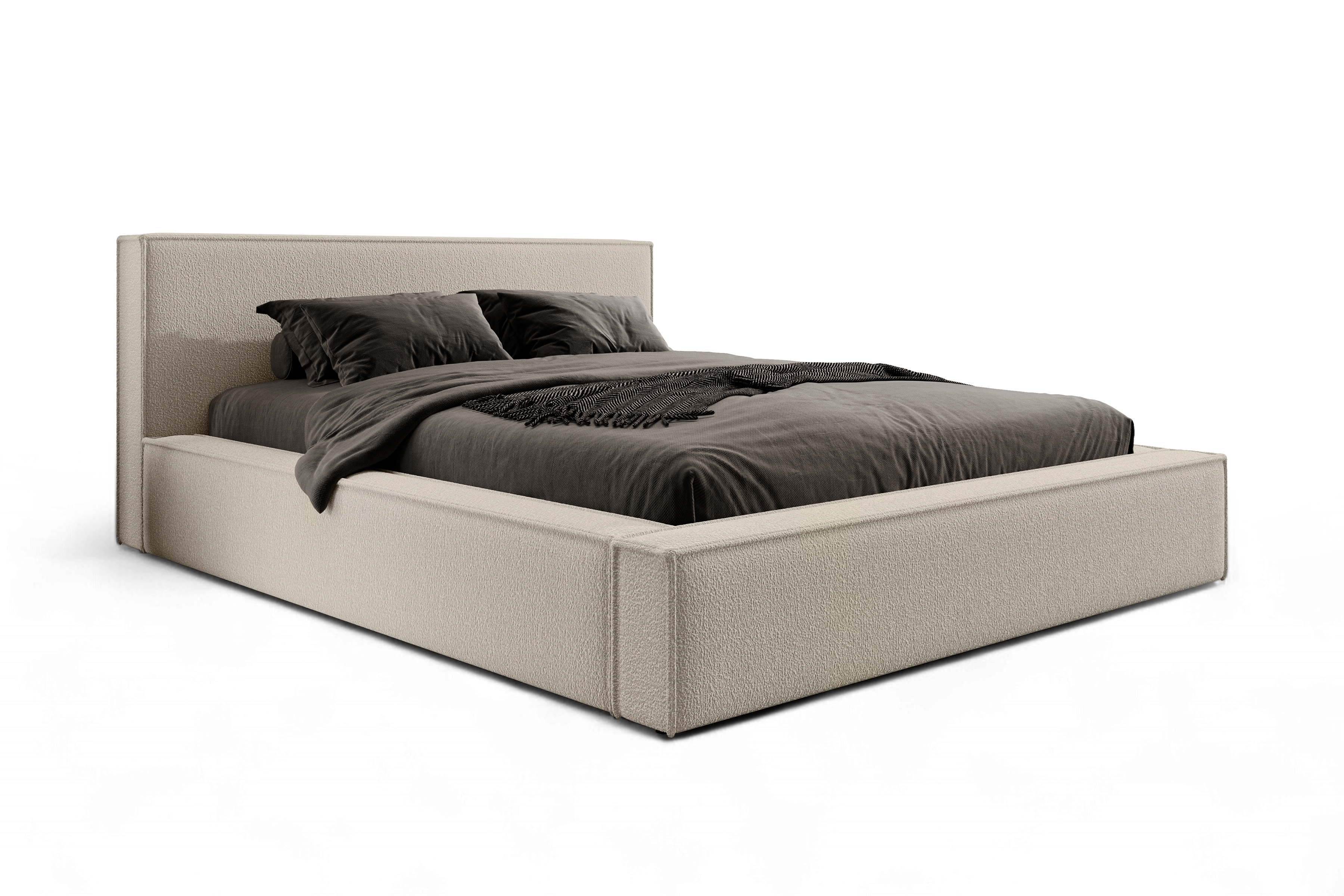 Čalouněná postel Nirello 180x200 s úložným prostorem - béžová bouclé Quelle 05 Postel čalouněné Nirello 180x200 s úložným prostorem- béžová bukla Quelle 05