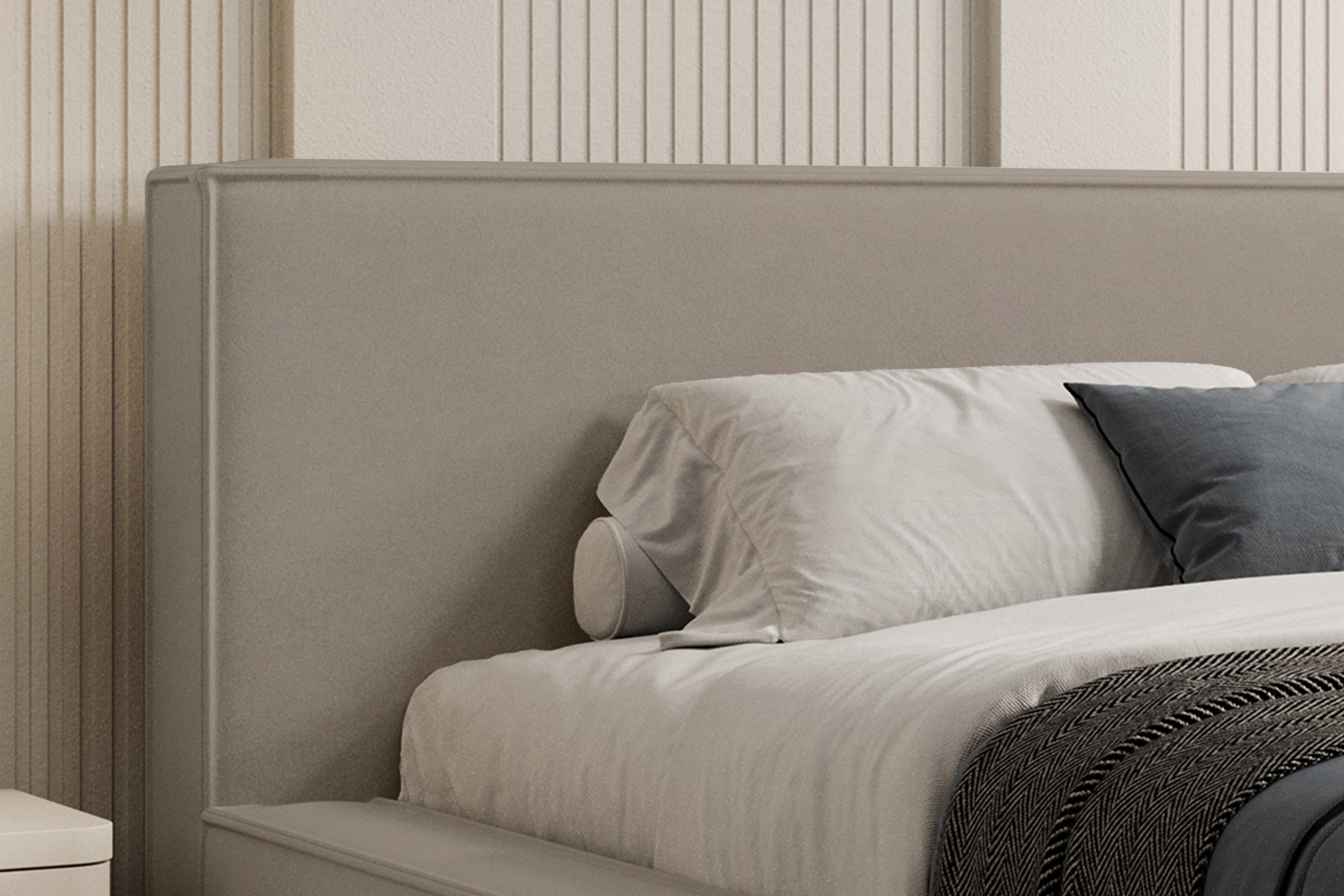 Čalouněná postel Nirello 180x200 s úložným prostorem - béžový samet Castel 15 Postel čalouněné Nirello 180x200 s úložným prostorem- béžová samet Castel 15