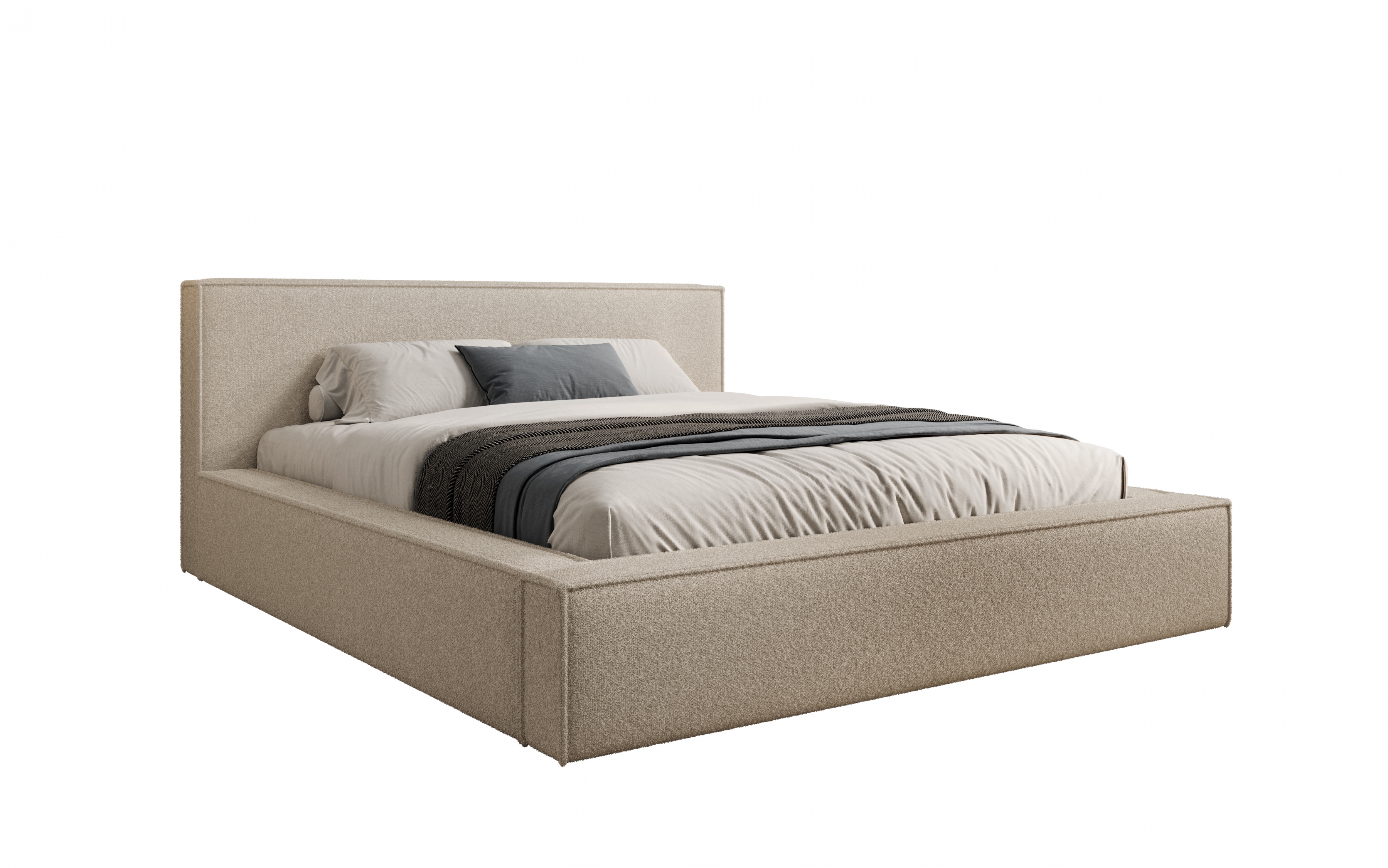 Čalúnená posteľ Nirello 180x200 s úložným priestorom - svetlý béžový buklé Quelle 02 Posteľ čalúnená Nirello 180x200 S vnútorným úložným priestorom- svetlý Béžová bukla Quelle 02 
