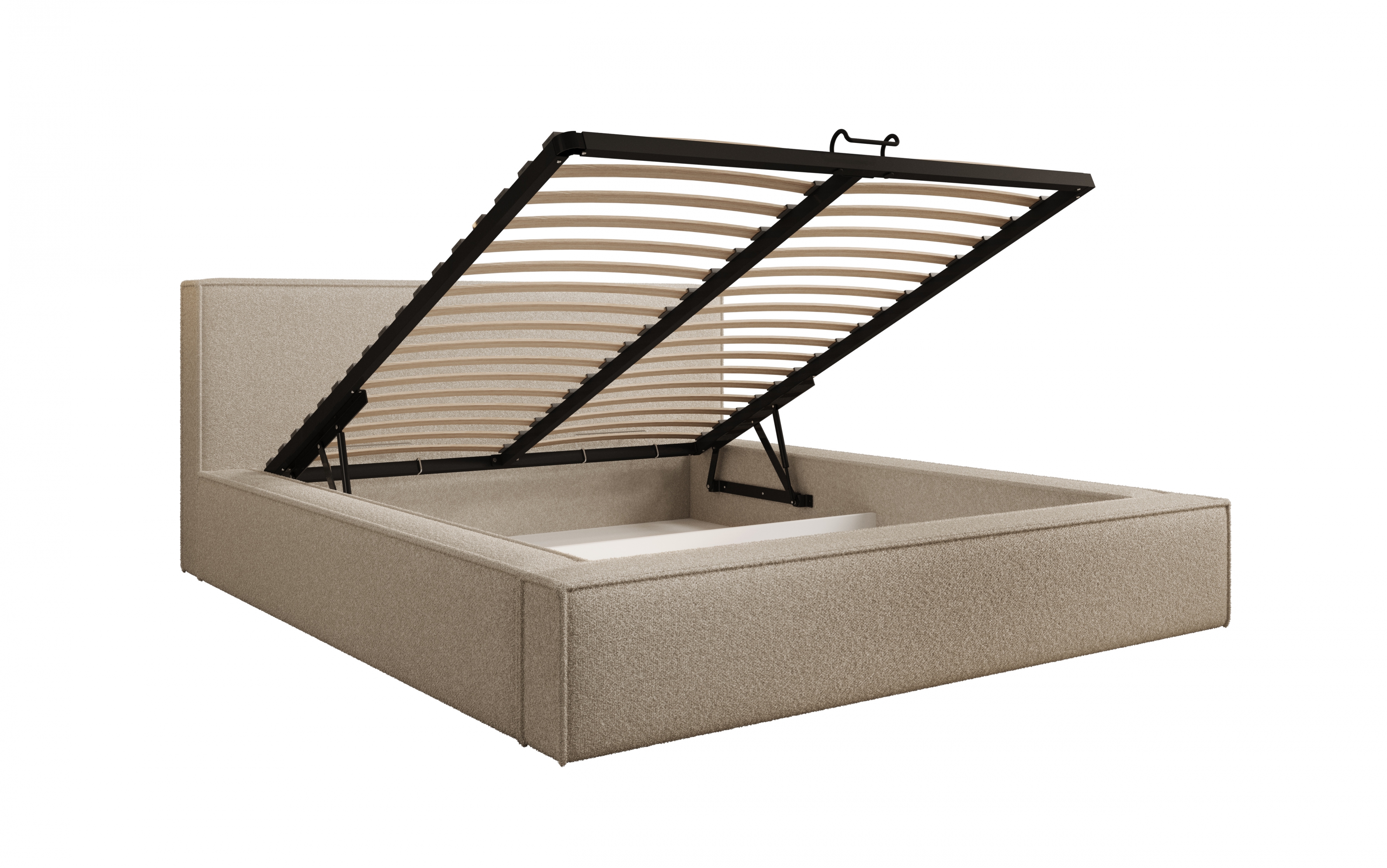 Čalúnená posteľ Nirello 180x200 s úložným priestorom - svetlý béžový buklé Quelle 02 Posteľ čalúnená Nirello 180x200 S vnútorným úložným priestorom- svetlý Béžová bukla Quelle 02 